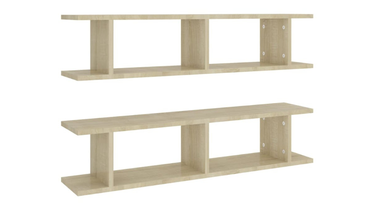 Two Sonoma Oak floating ladder-style wall shelves shown front-facing