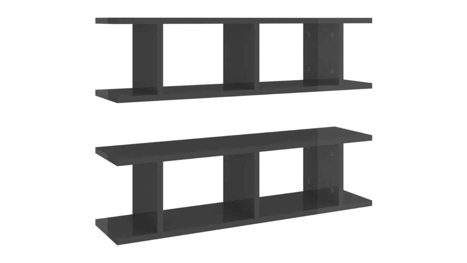 Two Gloss Grey floating ladder-style wall shelves shown front-facing