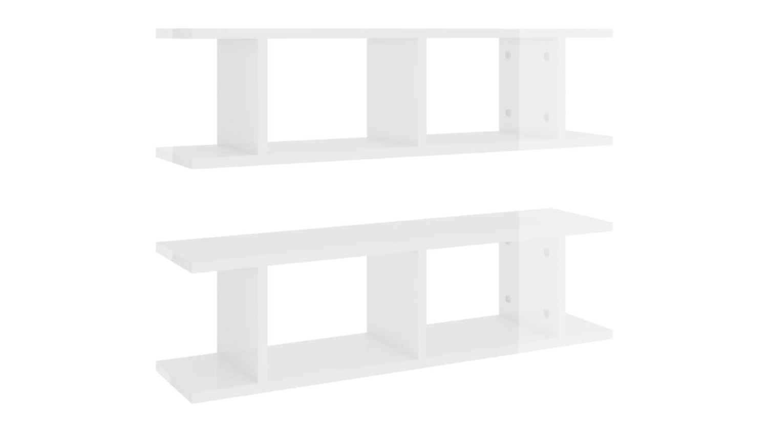 Two Gloss White floating ladder-style wall shelves shown front-facing