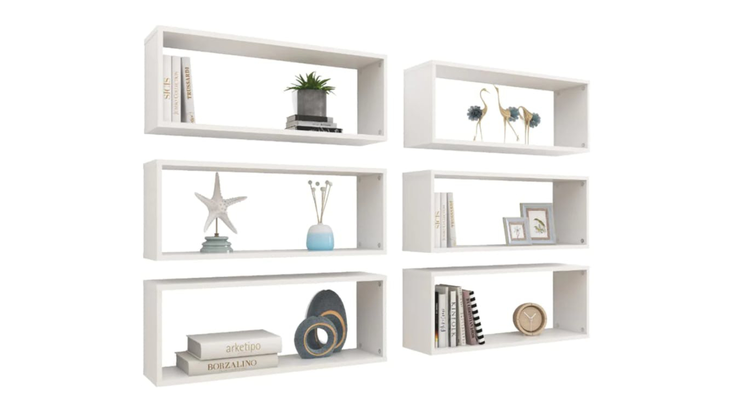 NNEVL Wall Shelves Floating Rectangle 6pcs. 60 x 15 x 33cm - White