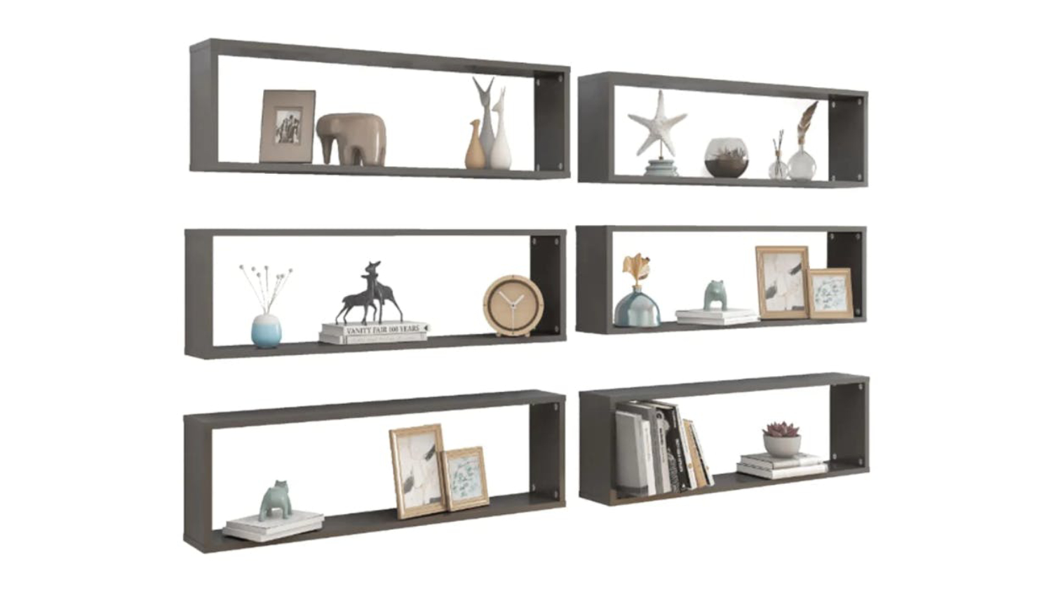 NNEVL Wall Shelves Floating Rectangle 6pcs. 100 x 15 x 30 - Gloss Grey