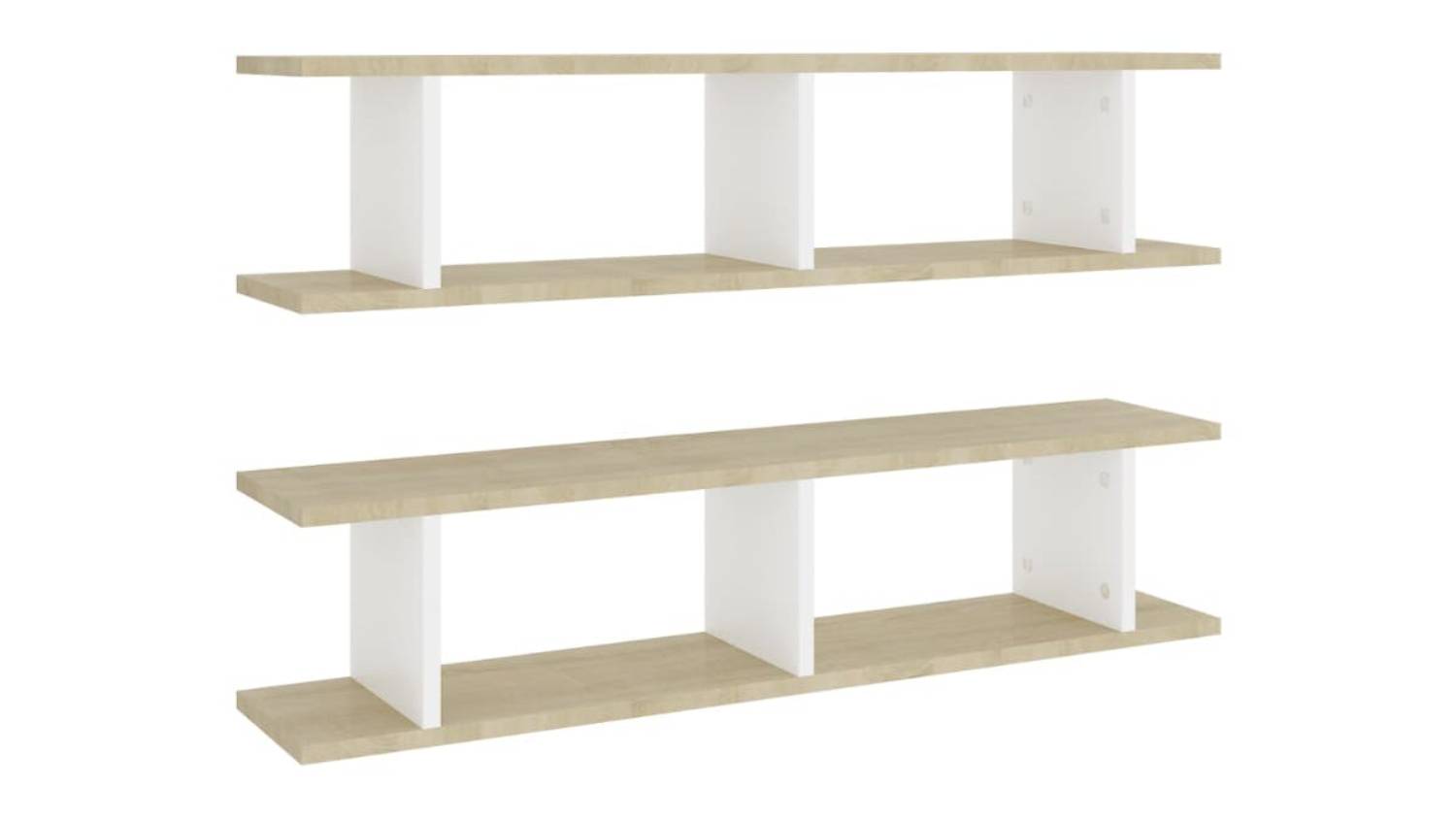 Two Sonoma Oak/White floating ladder-style wall shelves shown front-facing