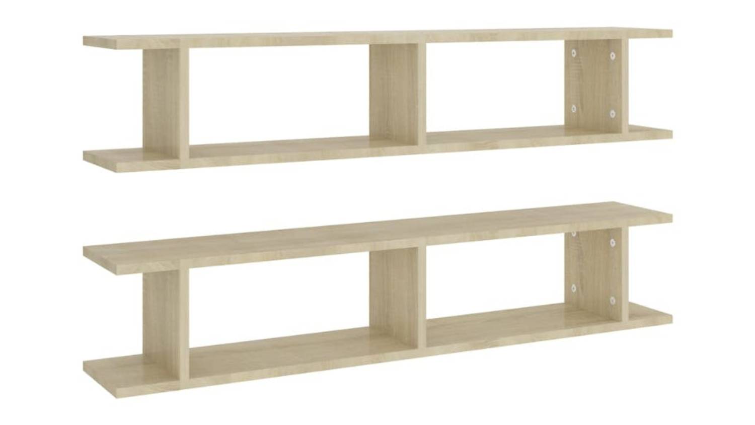 Two Sonoma Oak floating ladder-style wall shelves shown front-facing