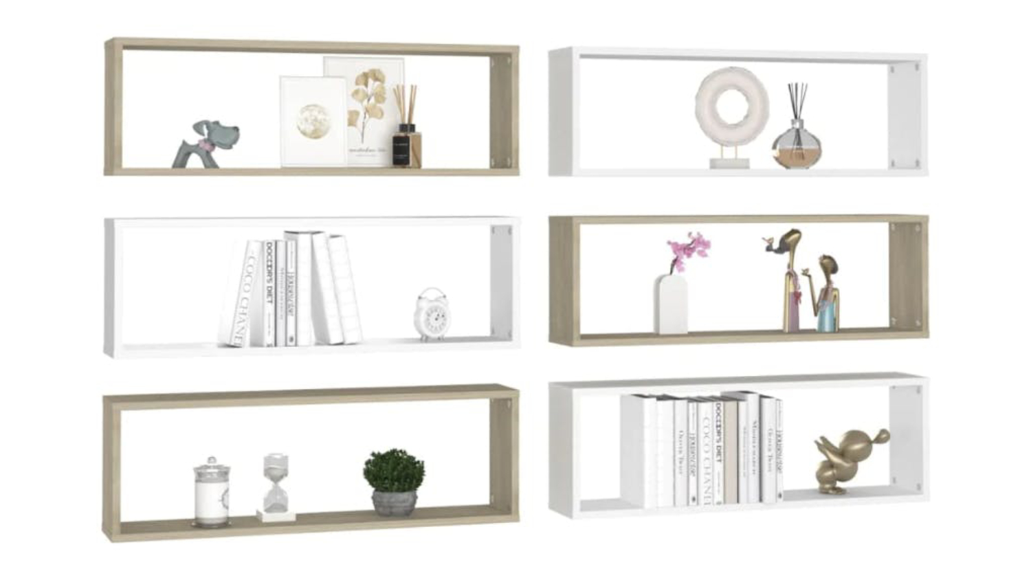 NNEVL Floating Rectangle Wall Shelves 6pcs. 80 x 15 x 26.5cm - Sonoma Oak/White