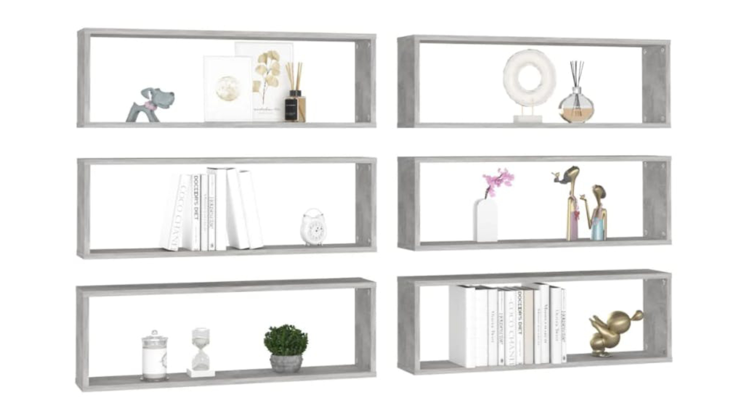 NNEVL Floating Rectangle Wall Shelves 6pcs. 80 x 15 x 26.5cm - Concrete Grey