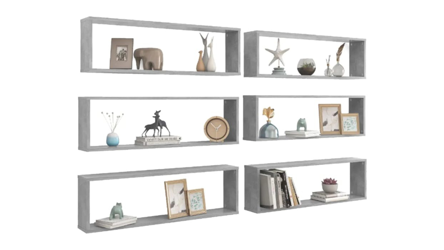NNEVL Floating Rectangle Wall Shelves 6pcs. 100 x 15 x 30 - Concrete Grey