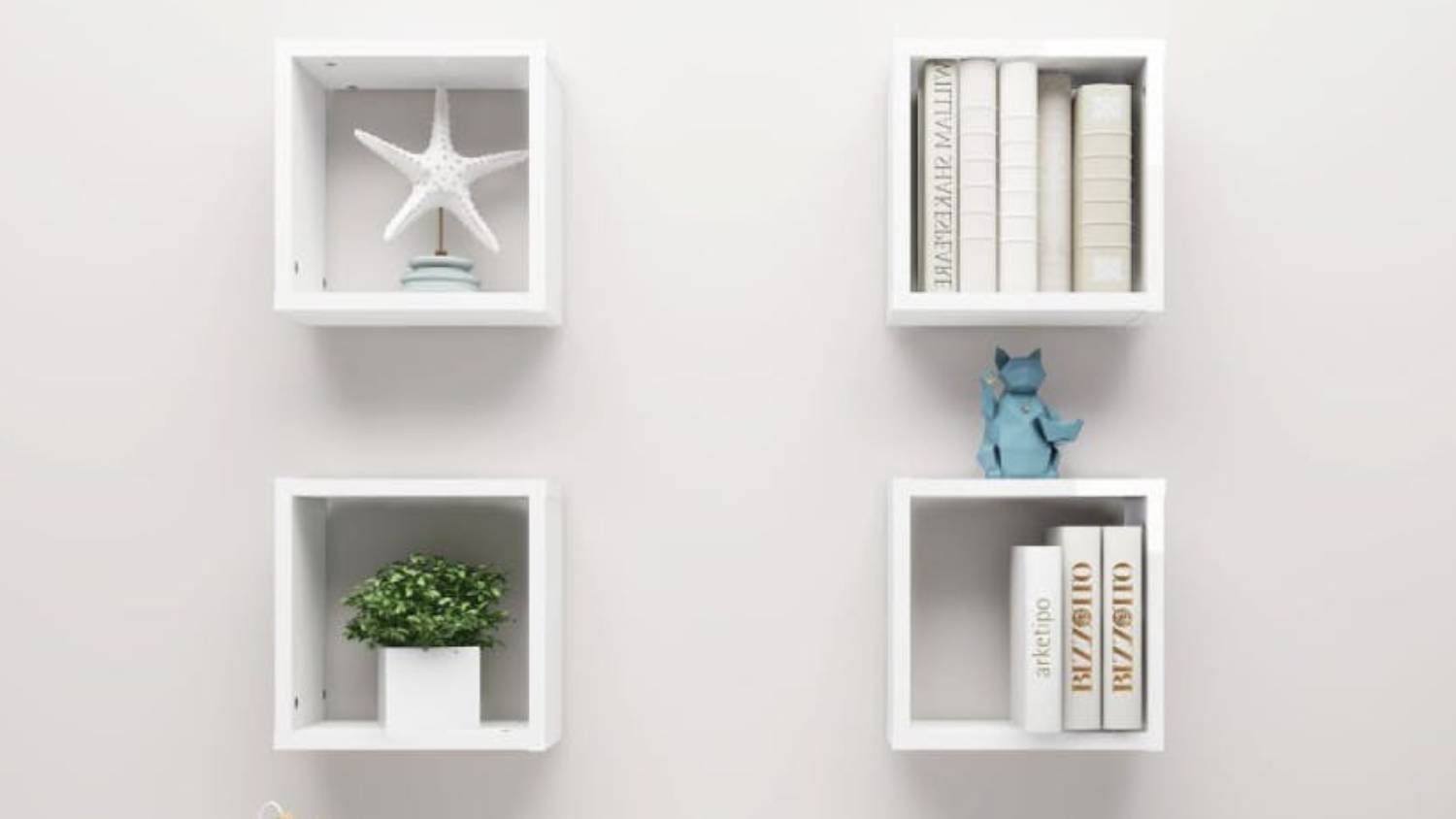 NNEVL Floating Cube Wall Shelves 4pcs. 30 x 15 x 30cm - Gloss White