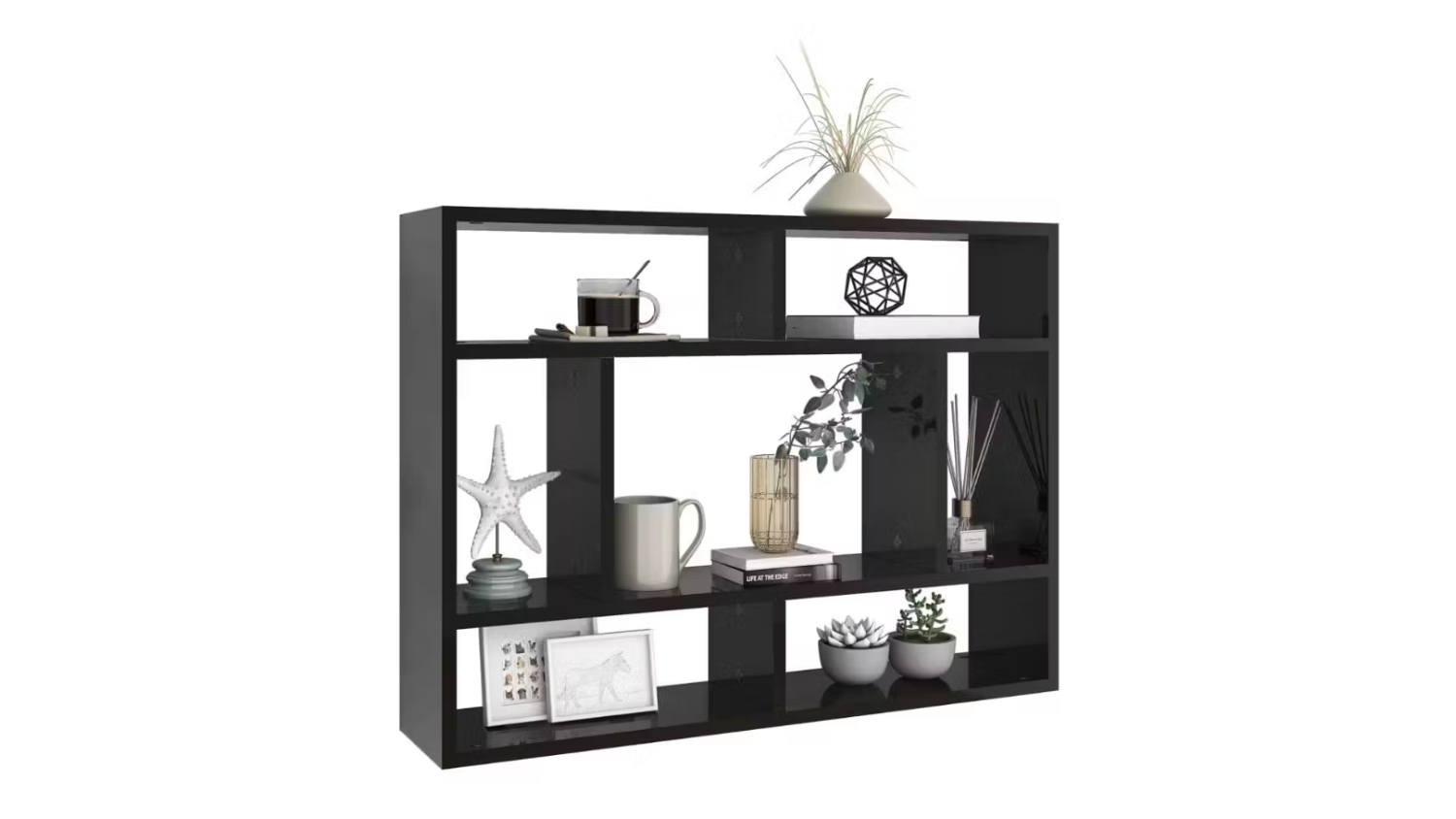 NNEVL 7 Display Wall Shelves 75 x 16 x 55cm - Gloss Black