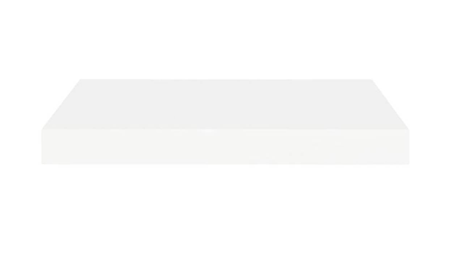 Single white floating wall shelves displayed, shown from an angled view