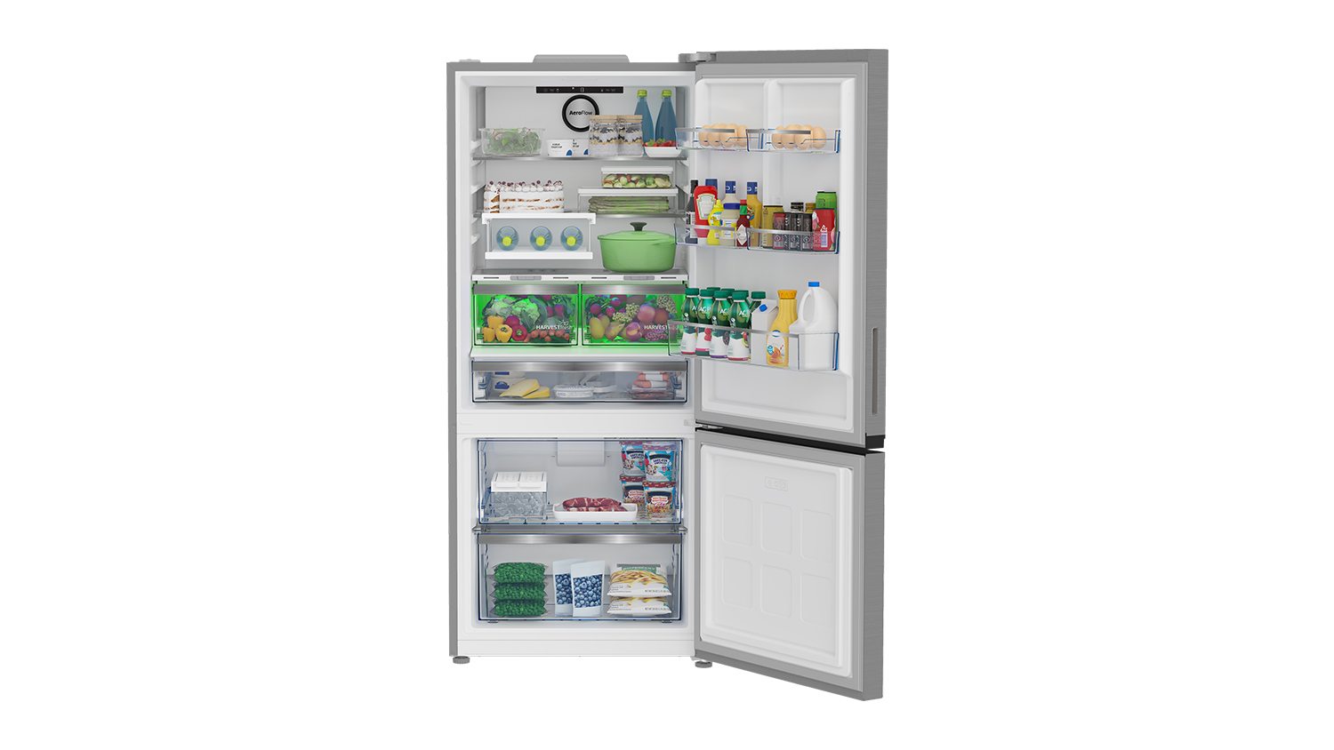 Beko 445L Bottom Mount Fridge Freezer - Pearl Steel (BBMB445PX)