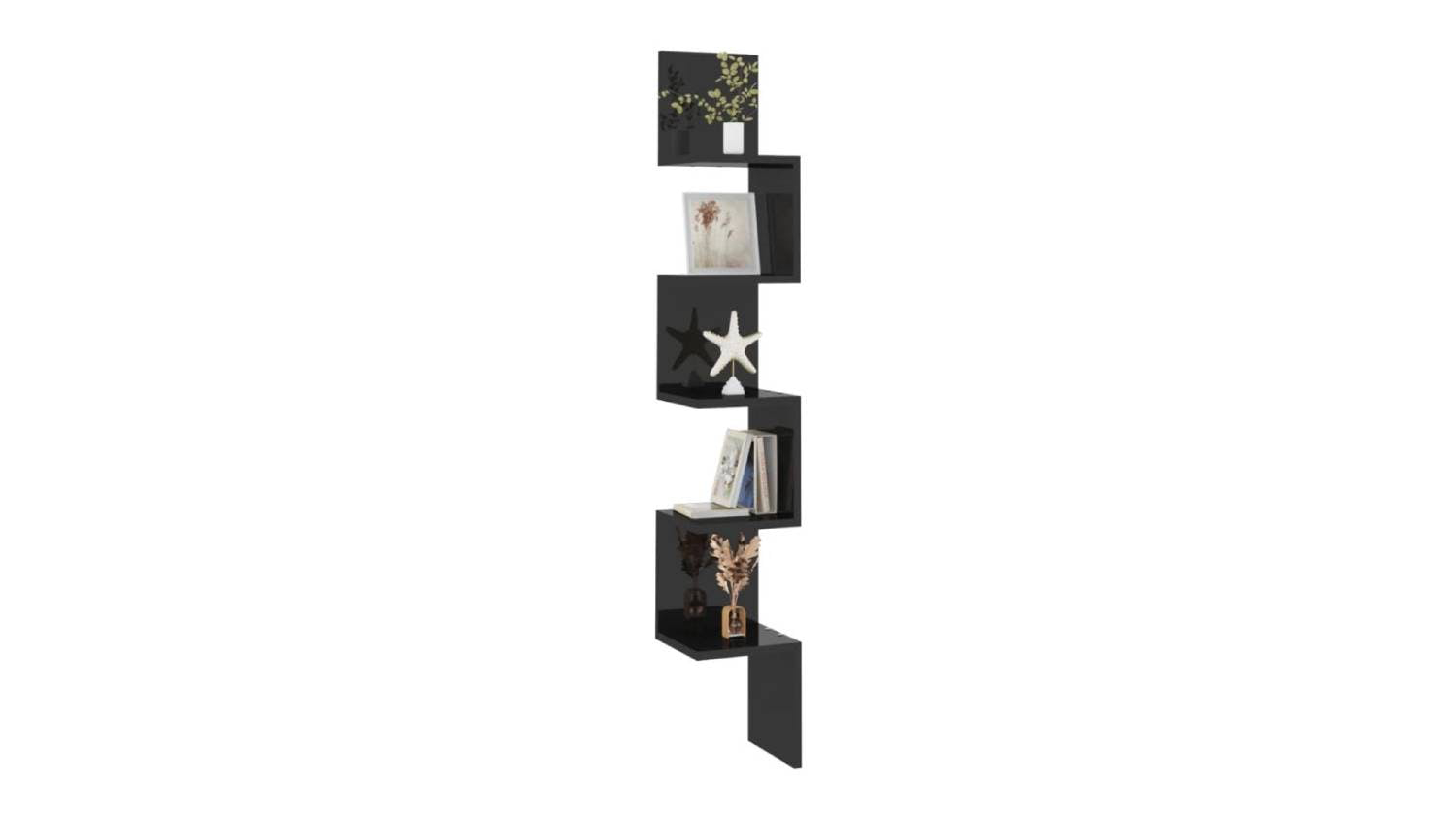 NNEVL Corner Wall Shelves 20 x 20 x 127.5cm - Gloss Black
