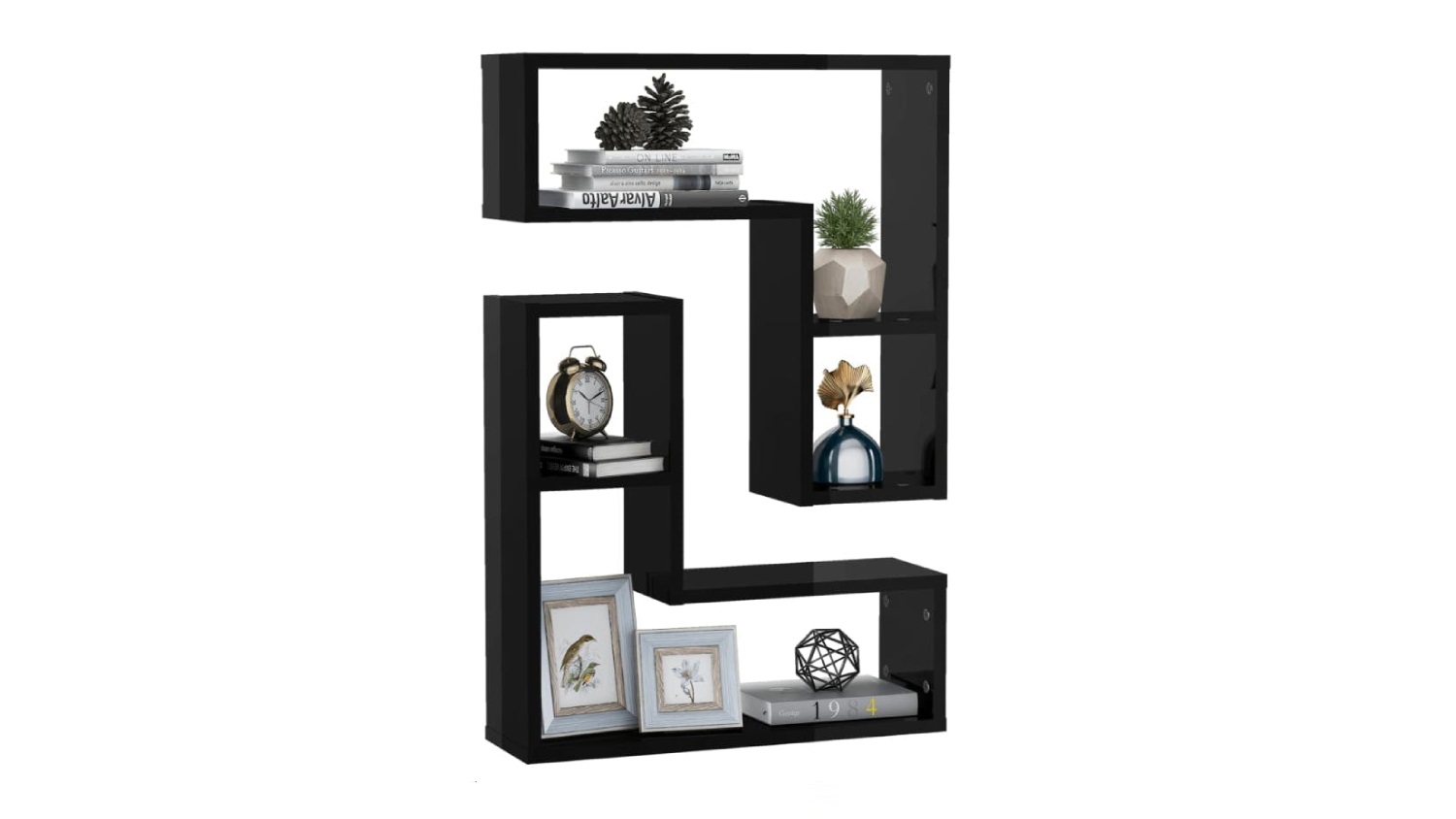 NNEVL L-Shape Floating Wall Shelves 2pcs. 50 x 15 x 50cm - Gloss Black