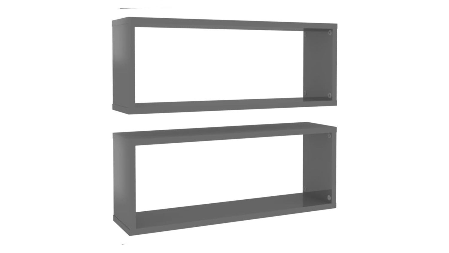 Side view of two NNEVL Floating Rectangle Wall Shelves in gloss grey colour