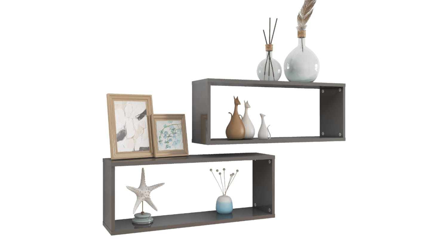 NNEVL Floating Rectangle Wall Shelves 2pcs. 60 x 15 x 33cm - Gloss Grey