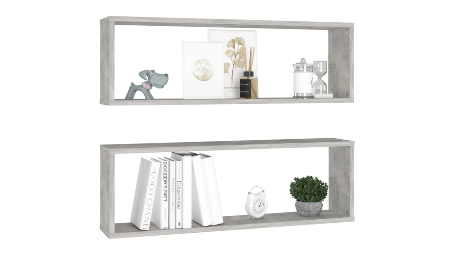 NNEVL Floating Rectangle Wall Shelves 2pcs. 80 x 15 x 26.5cm - Concrete Grey