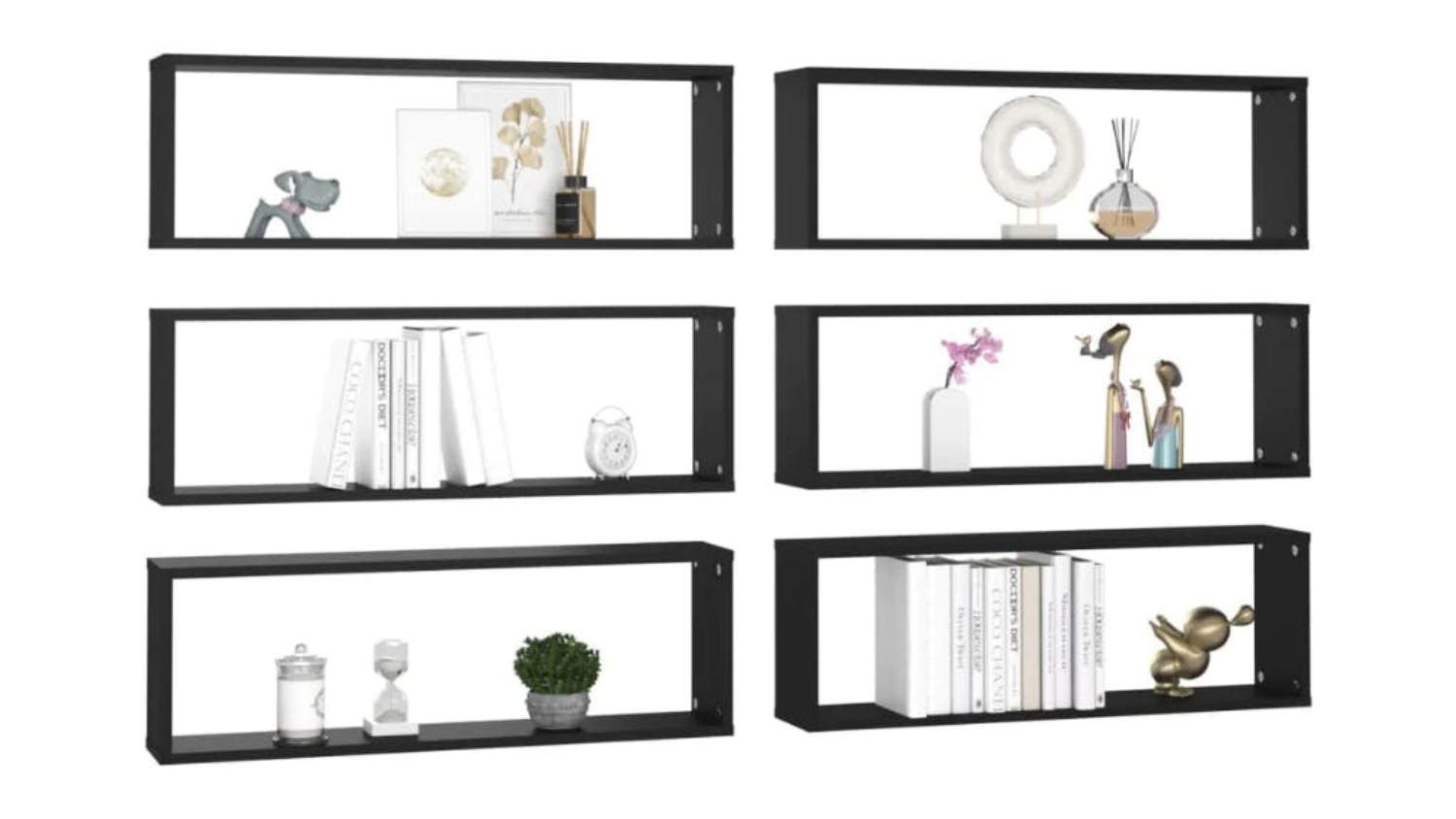 NNEVL Floating Rectangle Wall Shelves 6pcs. 80 x 15 x 26.5 - Black