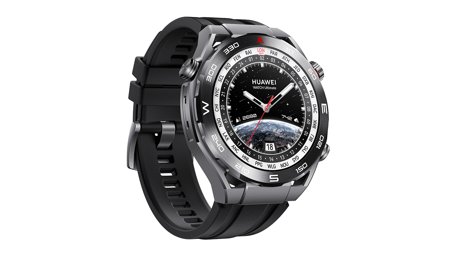 Huawei Watch Ultimate Smartwatch - Ceramic-Zirconium Case with Black HNBR Strap (GPS, Bluetooth, Black Edition)