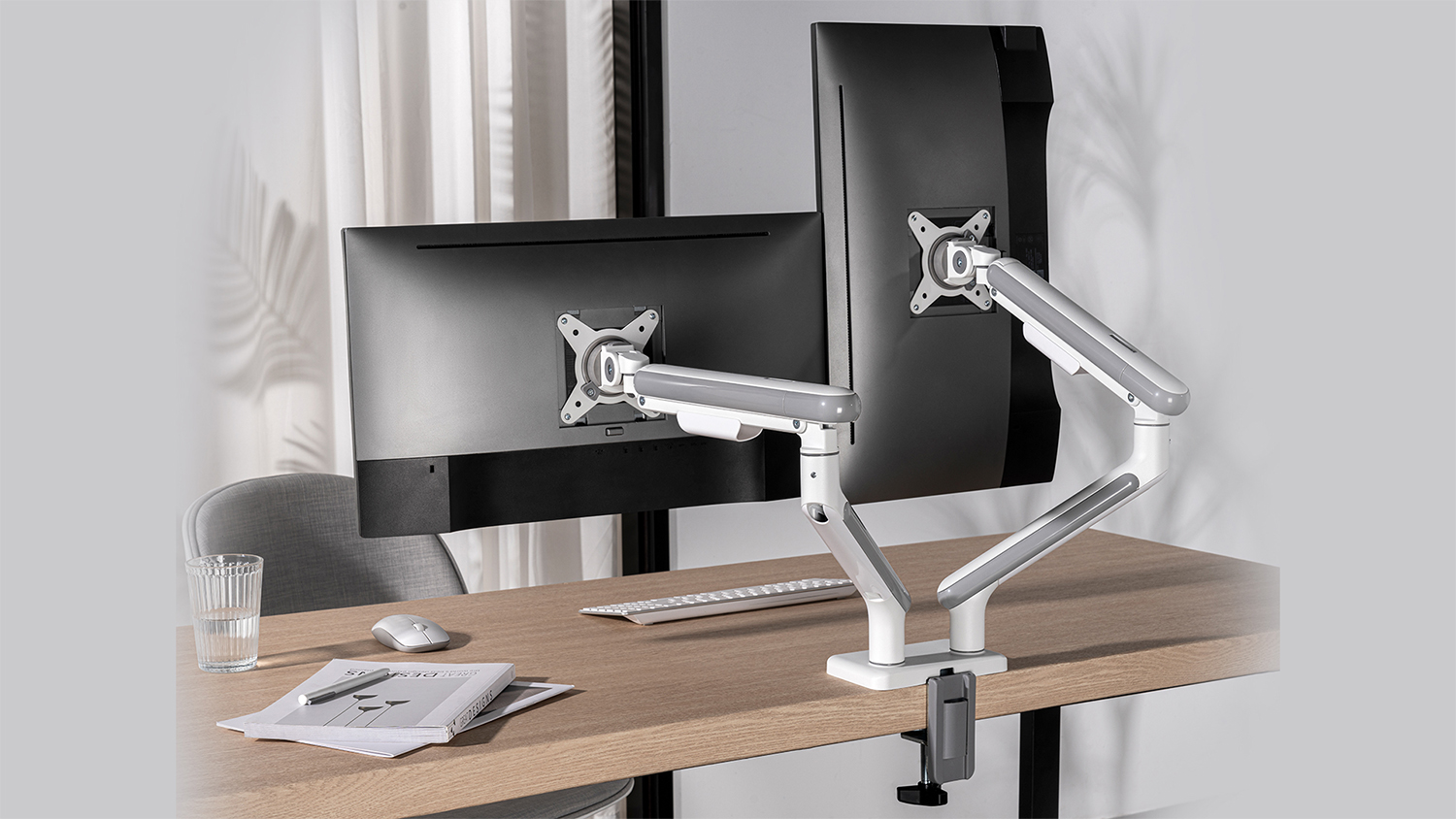 Konic Neo Dual-Screen Spring-Assisted Slim Form Monitor Arms for 17"-32" Monitors - White
