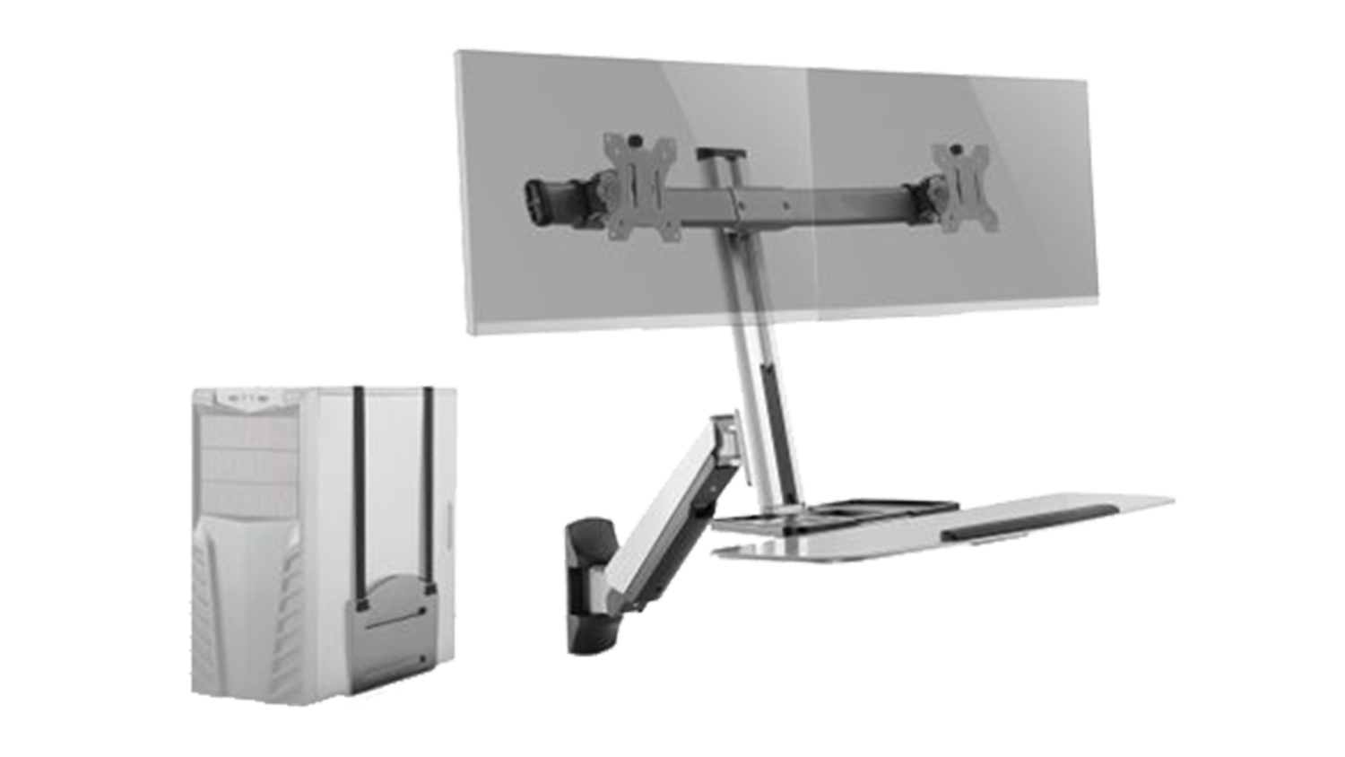Konic Dual-Screen Gas-Assisted Screen Mount for 13"-27" Monitors with CPU Holding Shelf