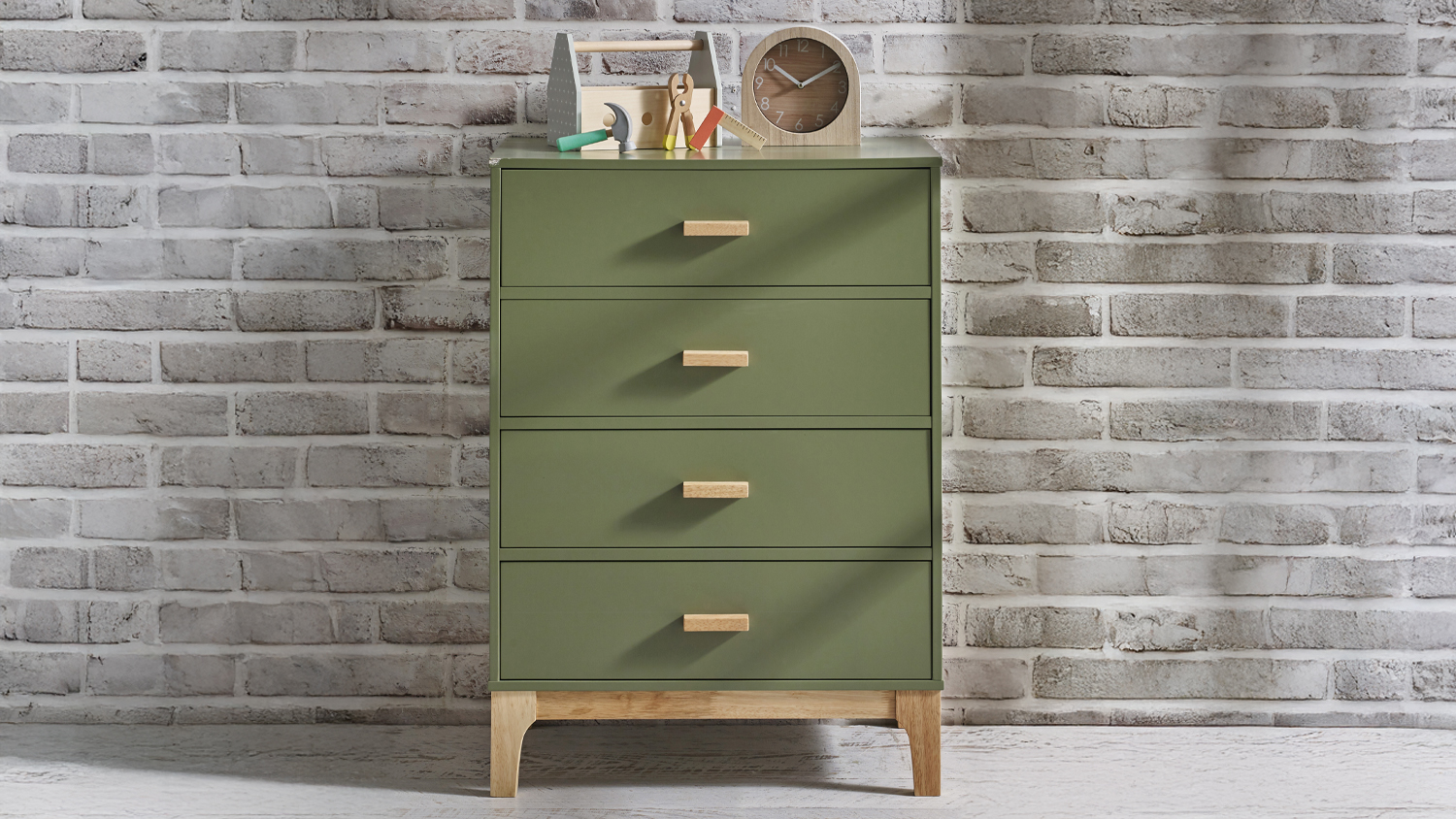 Artie 4 Drawer Tallboy - Natural & Green
