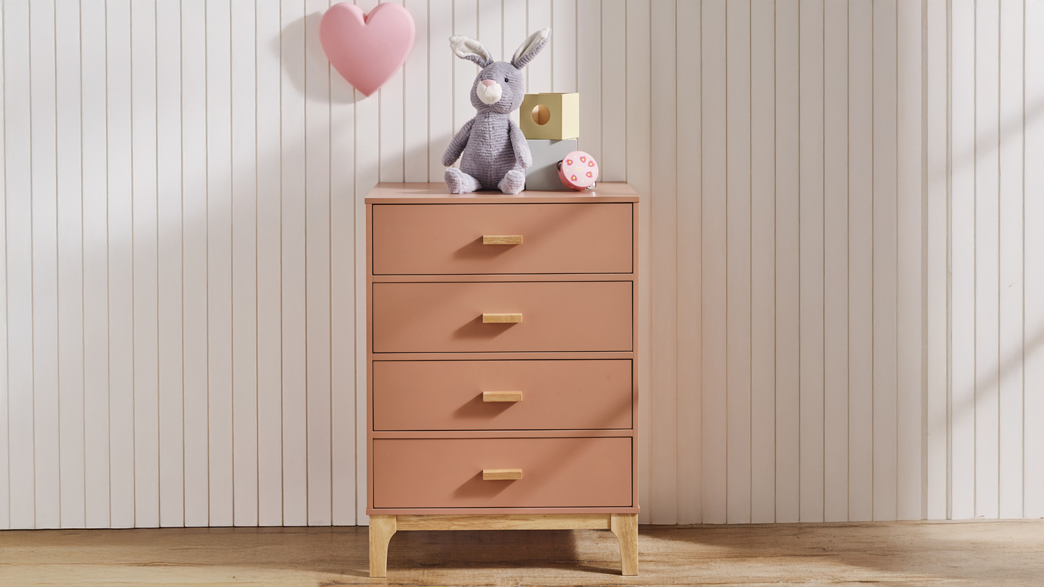 Artie 4 Drawer Tallboy - Natural & Pink