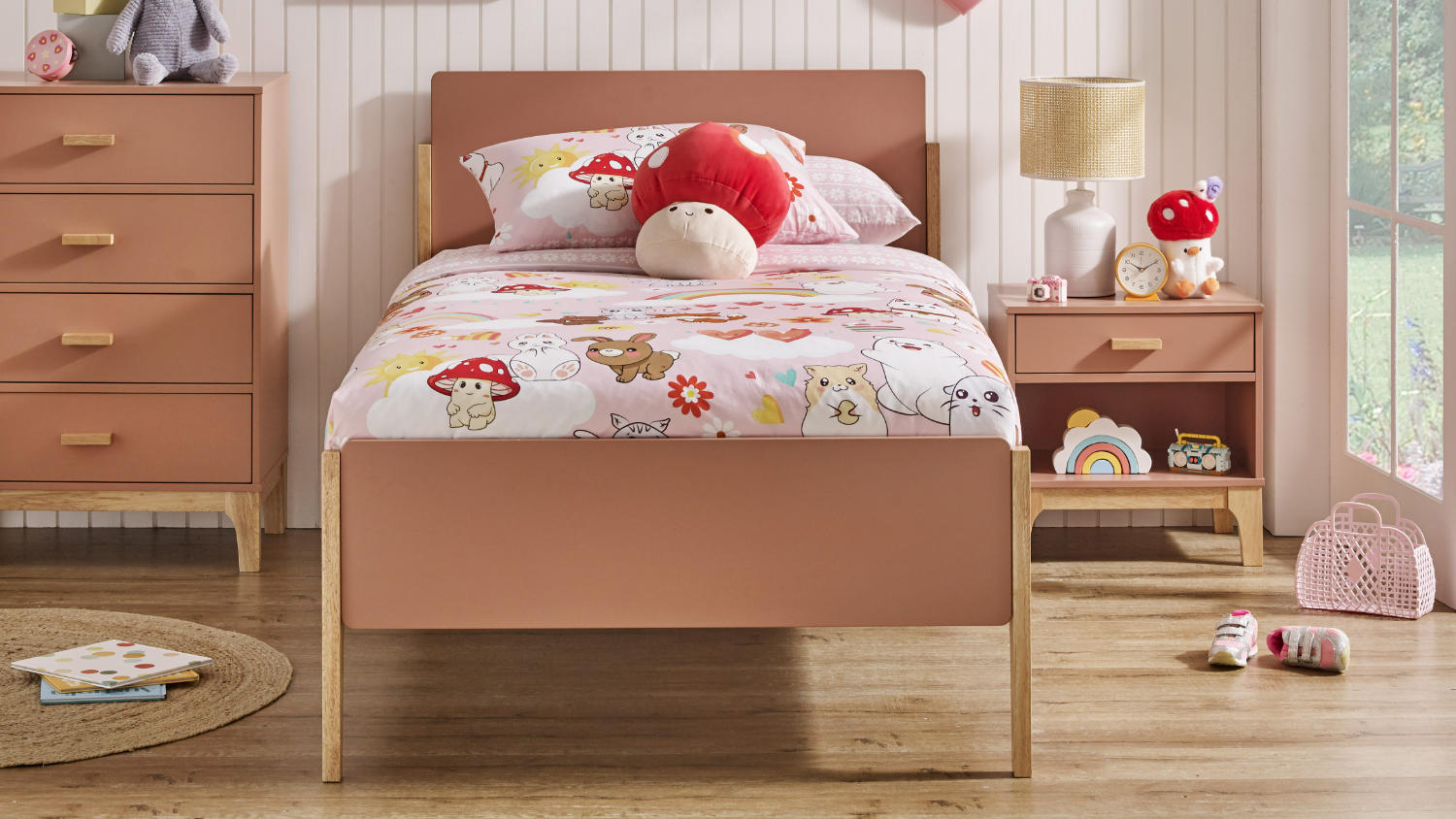 Artie Single Bed Frame - Natural & Pink