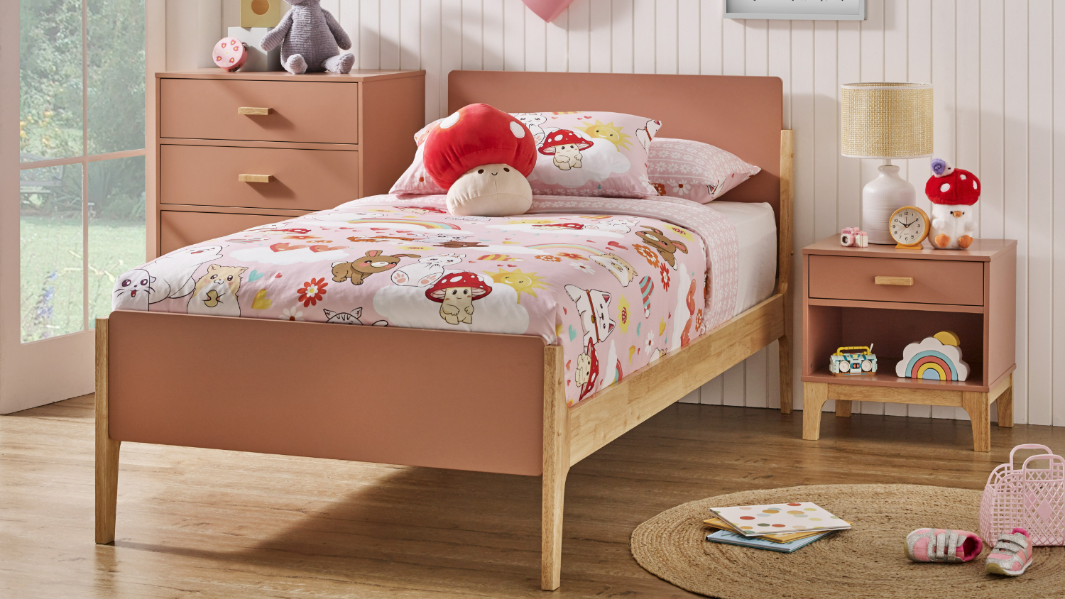 Artie Single Bed Frame - Natural & Pink