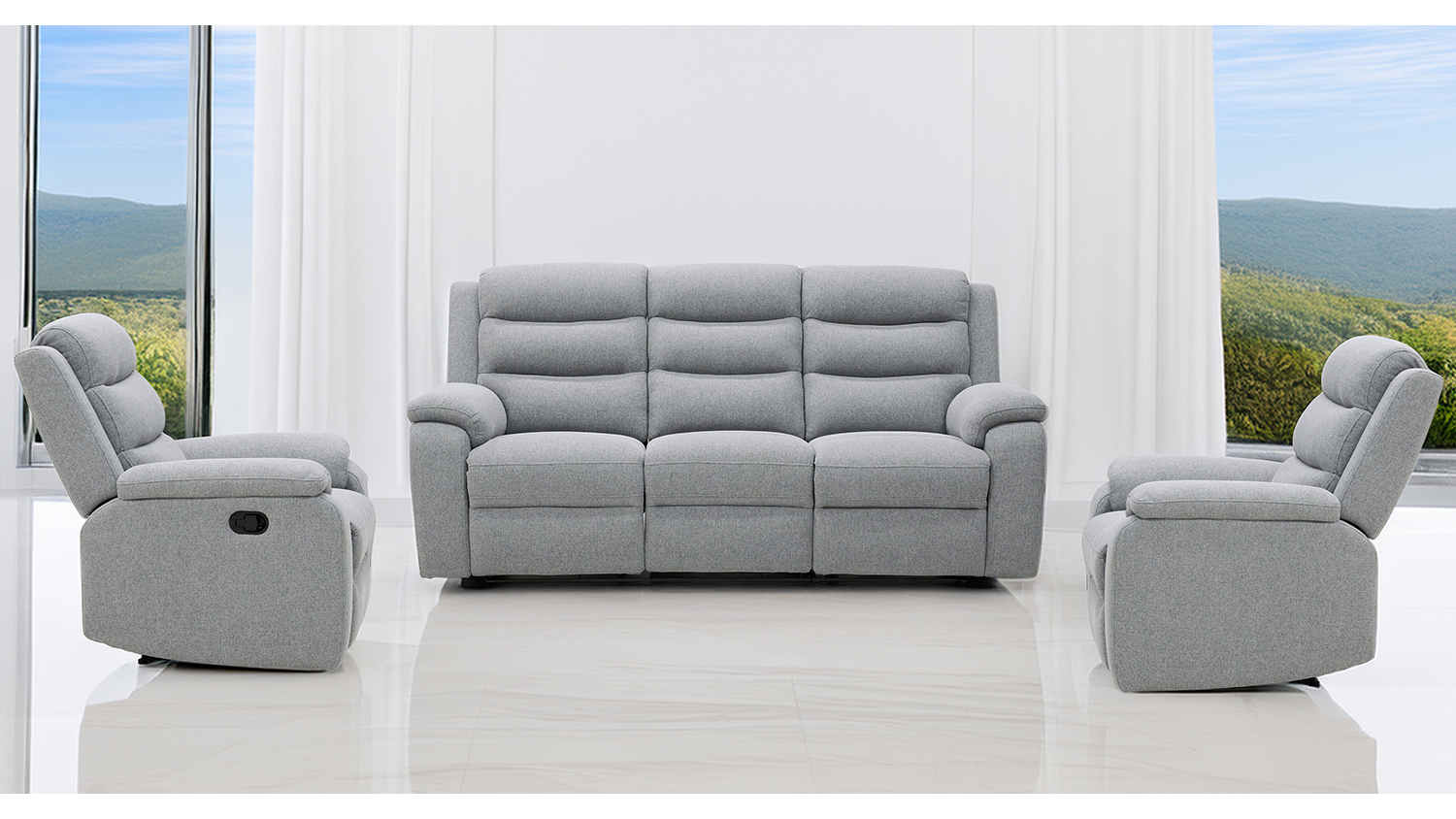 Carlow 3 Piece Fabric Recliner Lounge Suite