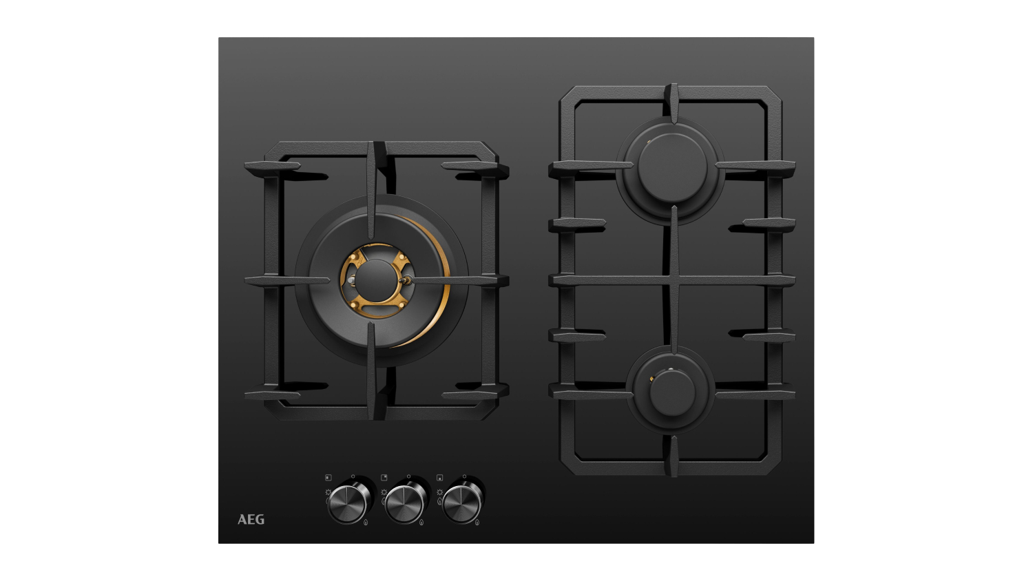 AEG 60cm 3 Burner Gas Cooktop - Black Glass (HGC6366BB)