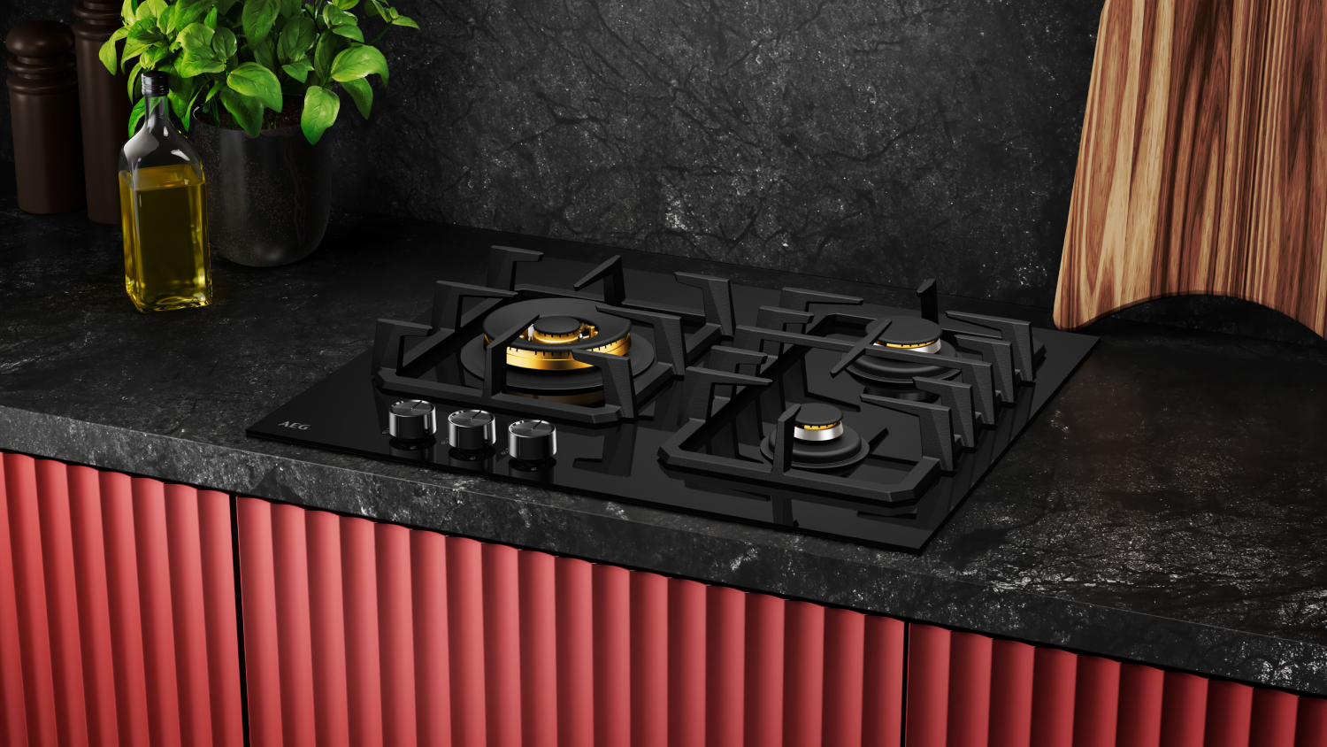 AEG 60cm 3 Burner Gas Cooktop - Black Glass (HGC6366BB)