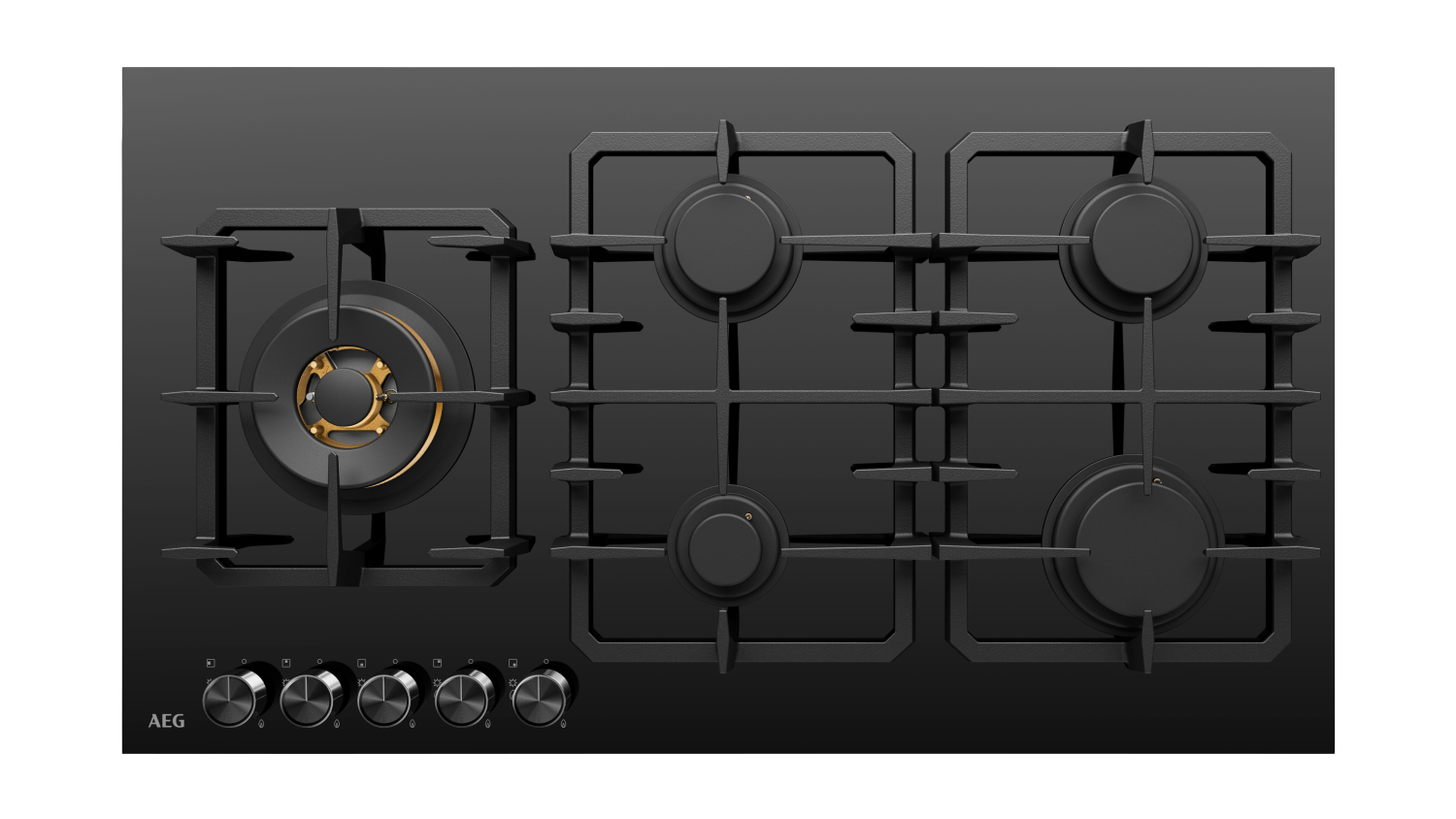 AEG 90cm 5 Burner Gas Cooktop - Black Glass (HGC9566BB)