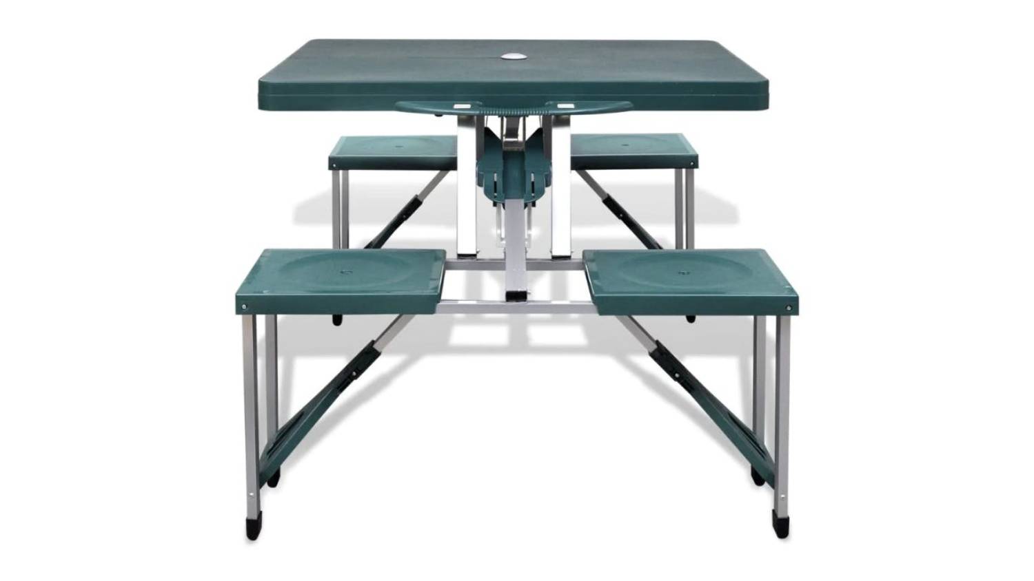 NNEVL Extra-Light Folding Camping Table with Attached Stools – Green