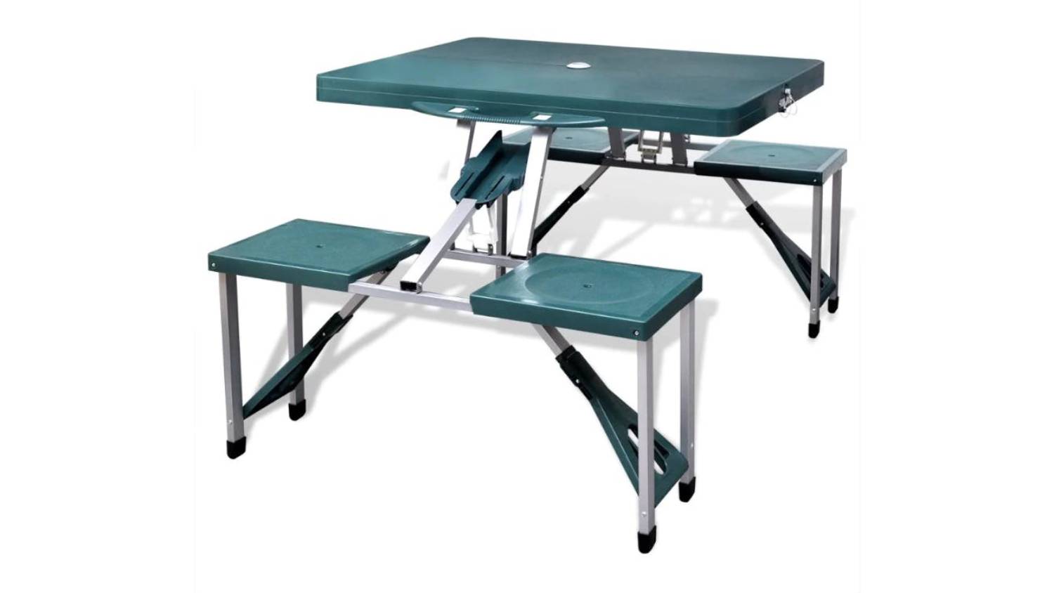NNEVL Extra-Light Folding Camping Table with Attached Stools – Green