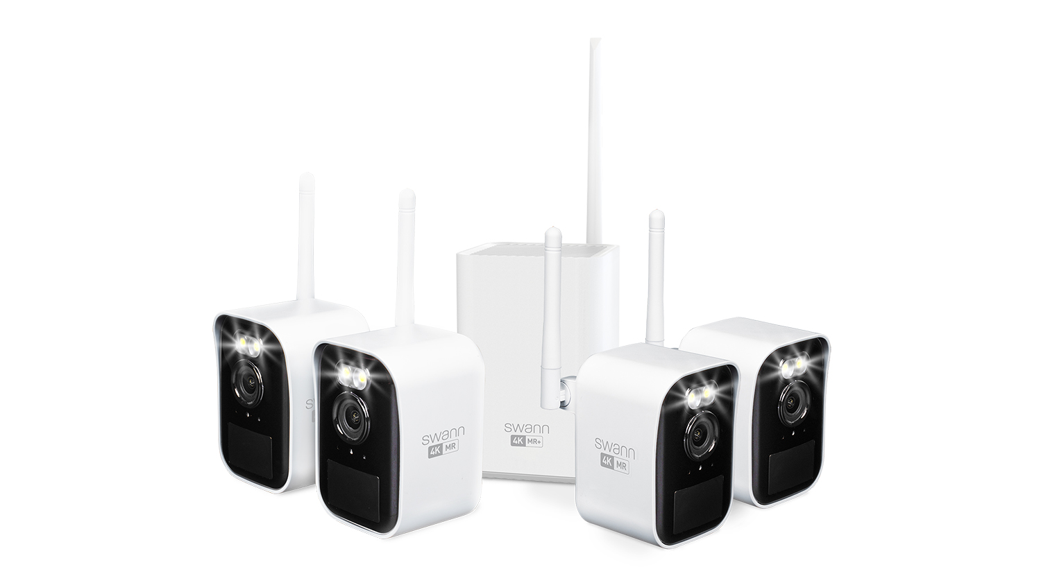 Swann MaxRanger Mini 4K Indoor/Outdoor Wireless Security Camera with Base Station - 4 Pack (White, 32GB MicroSD)