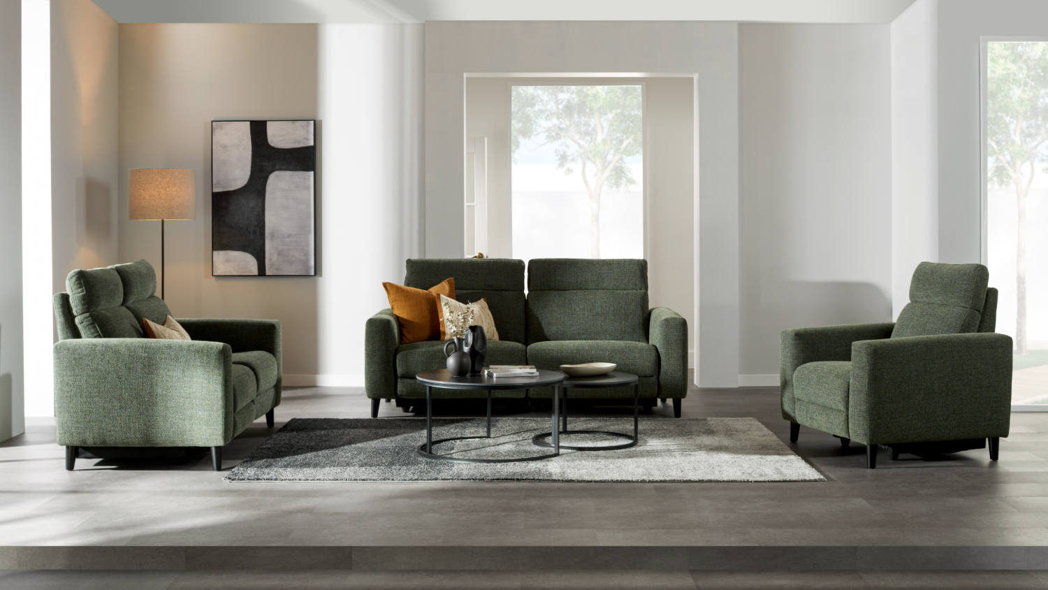 Ravenna 3 Piece Fabric Electric Recliner Lounge Suite - Green