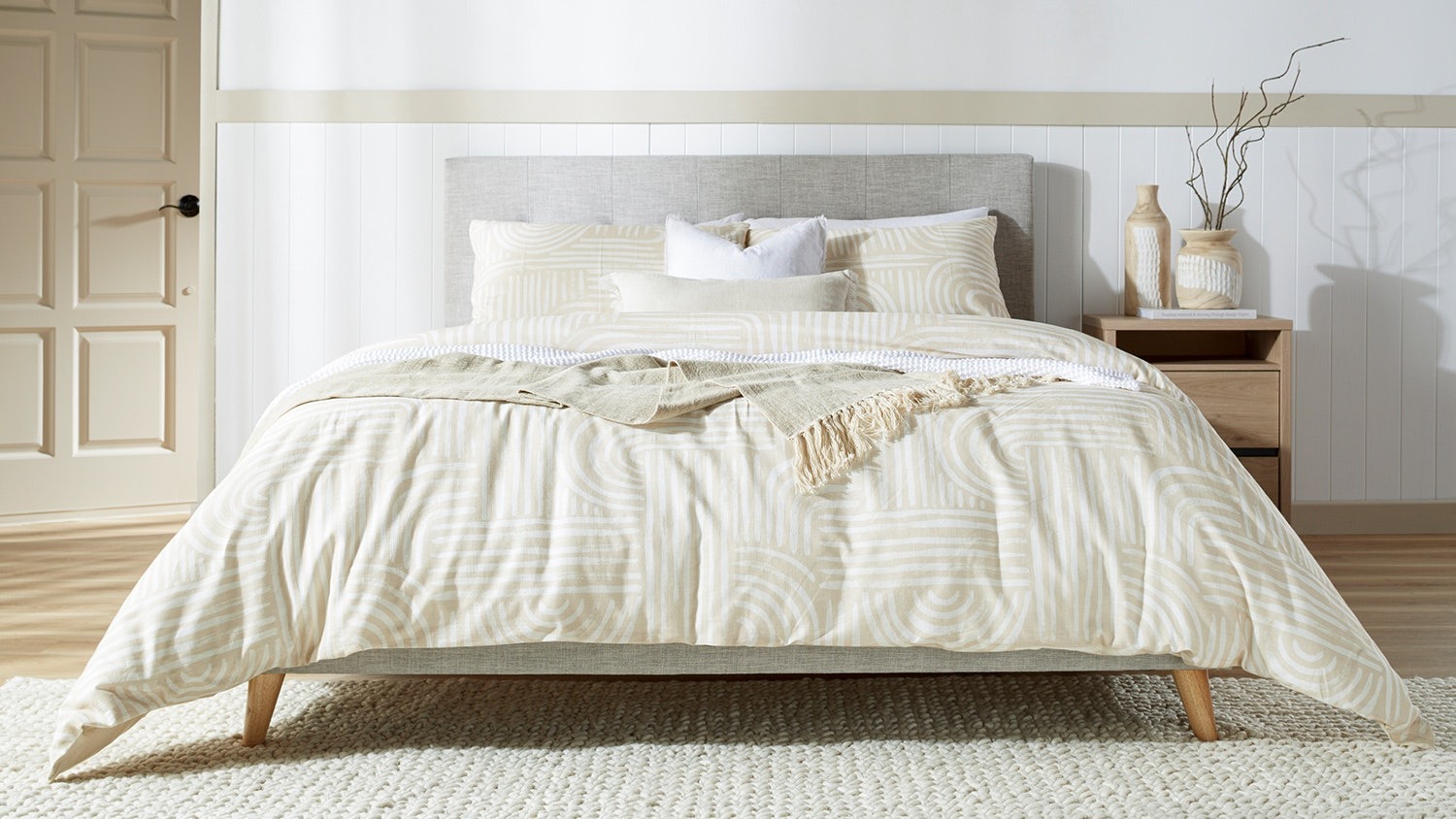 Napier Curved Lines Natural Duvet Cover Set by L'Avenue - King