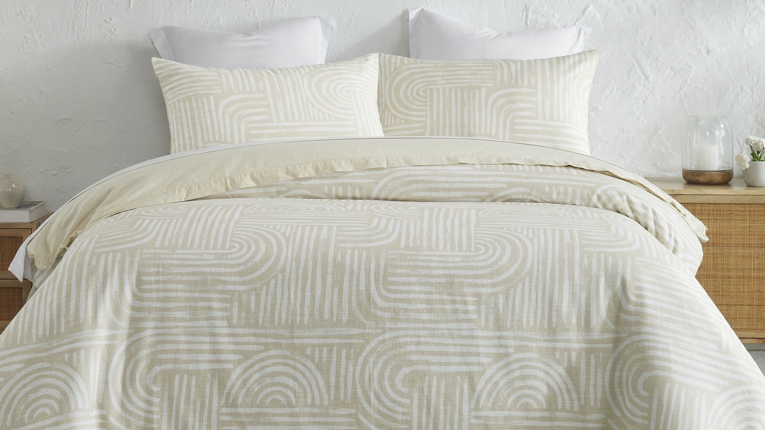 Napier Curved Lines Natural Duvet Cover Set by L'Avenue - Queen