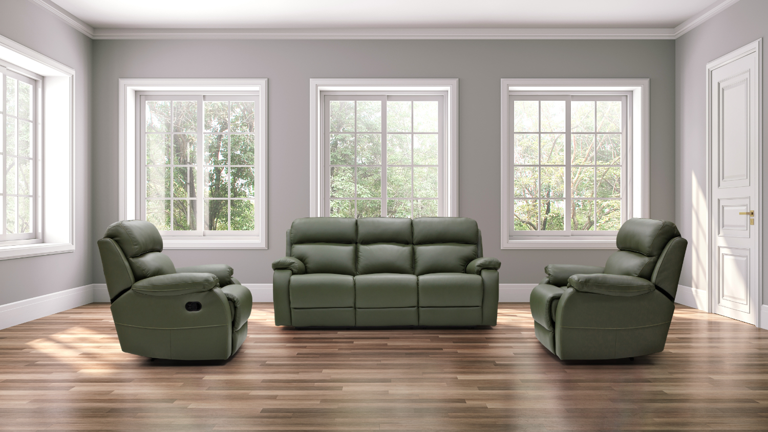 Queenstown 3 Piece Leather Recliner Lounge Suite - Pine