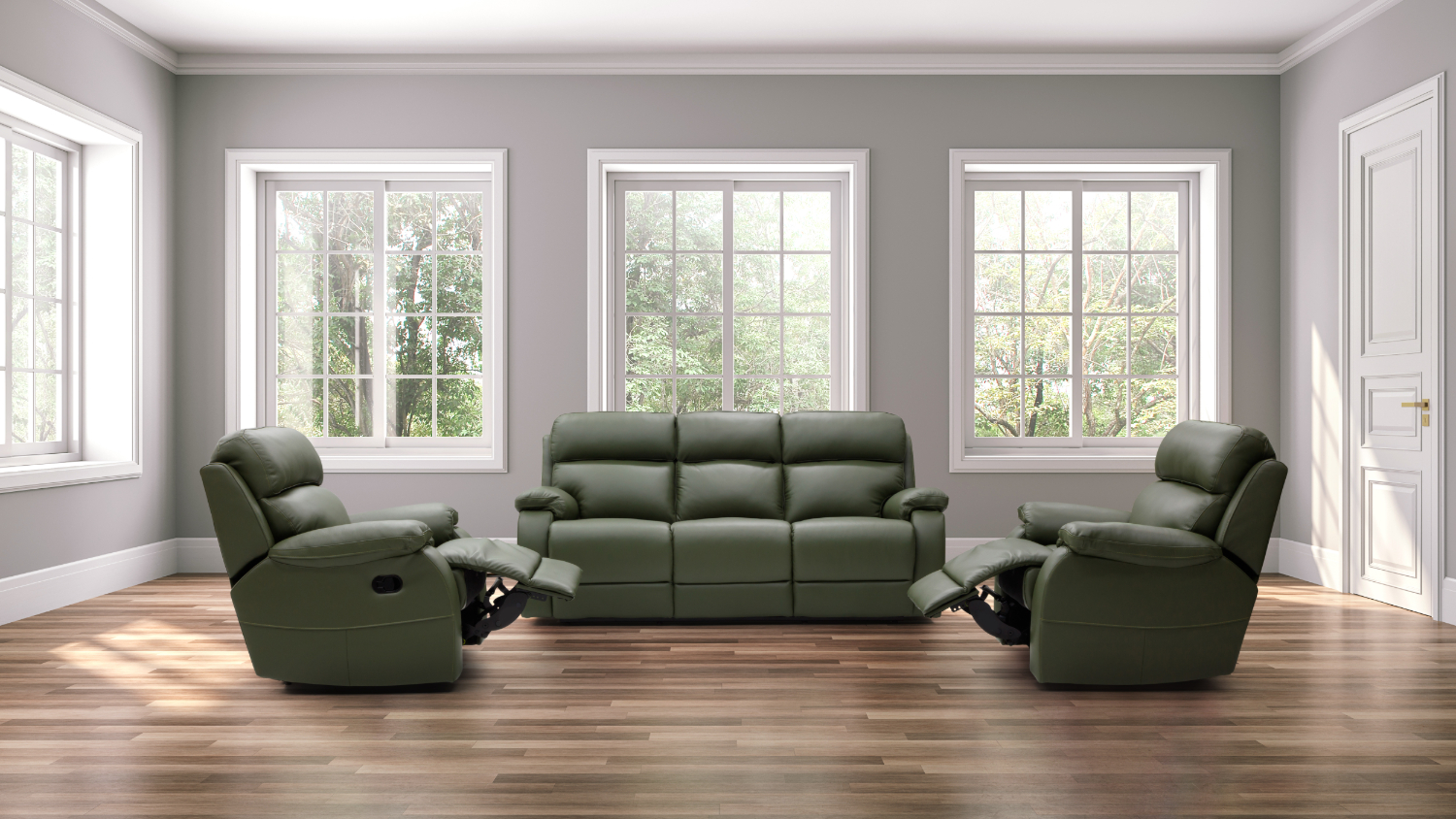 Queenstown 3 Piece Leather Recliner Lounge Suite - Pine