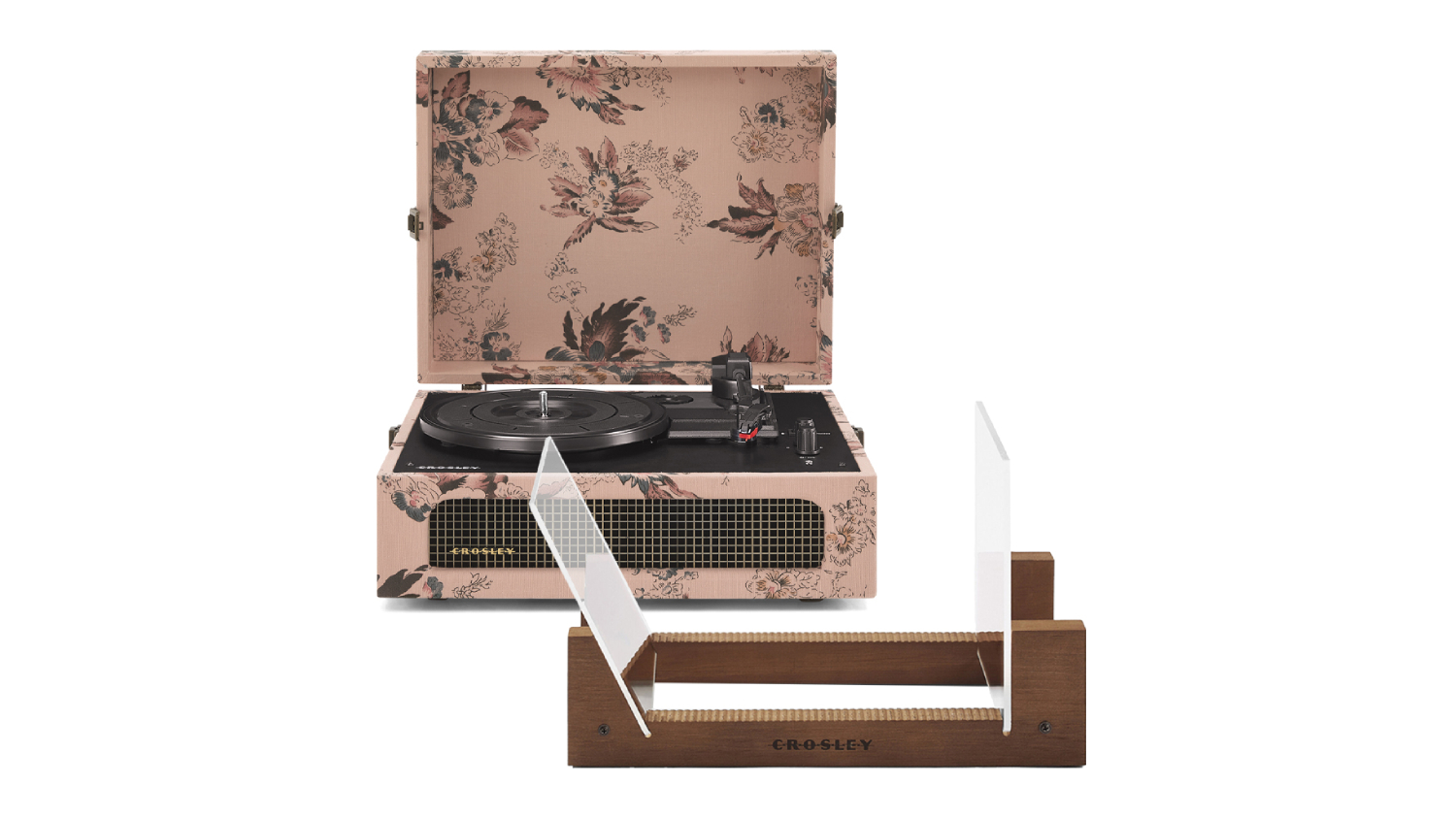 Crosley Voyager Bluetooth Turntable with Crosley Record Display Stand - Vintage Floral