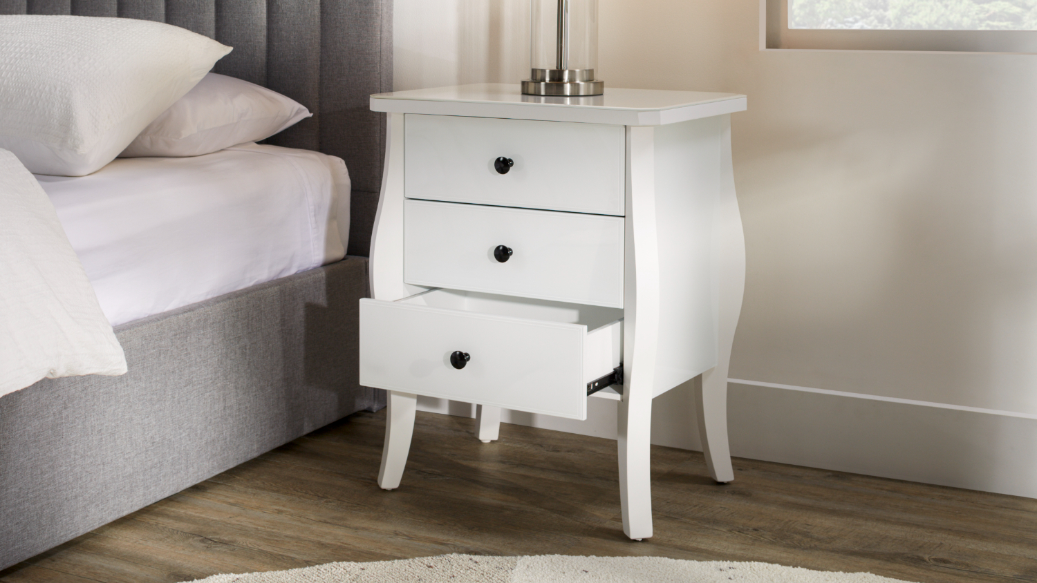 Saville White Mirrored Bedside Table