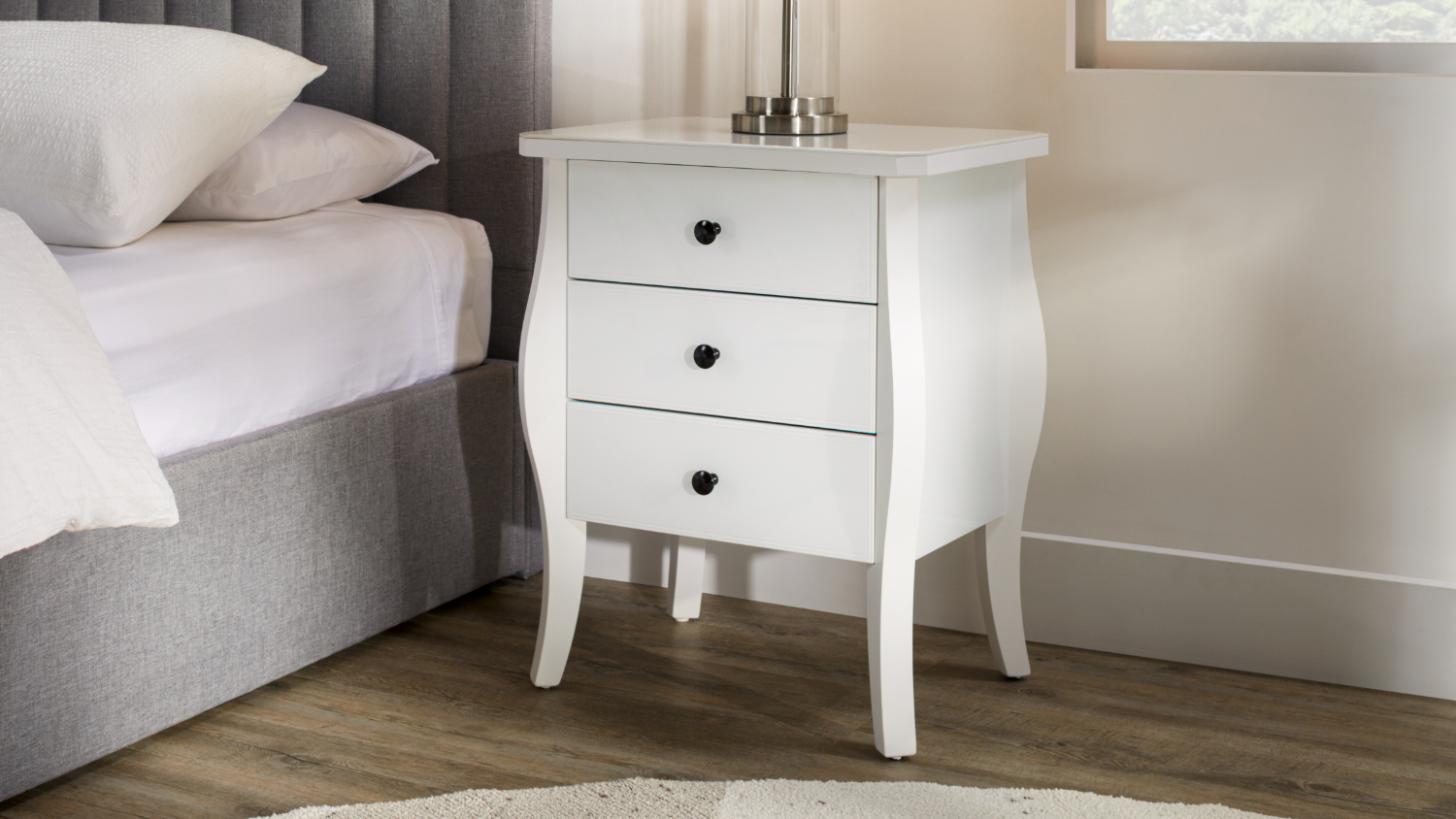 Saville White Mirrored Bedside Table