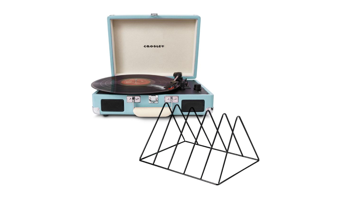 Crosley Cruiser Bluetooth Turntable with Gadhouse Vinyl Rack - Turquoise