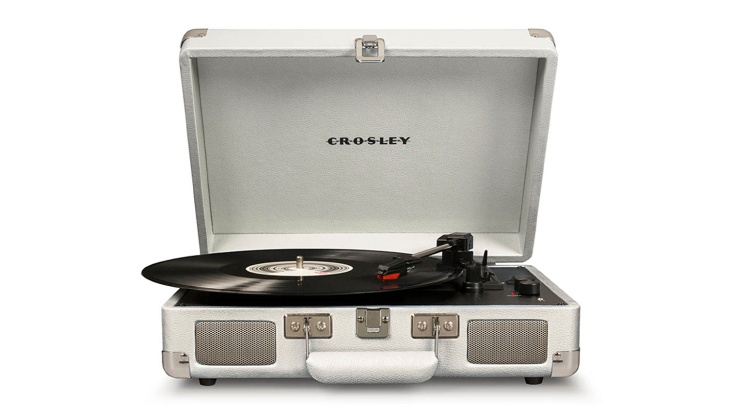 Crosley Cruiser Bluetooth Turntable with Gadhouse Vinyl Rack - White Sand