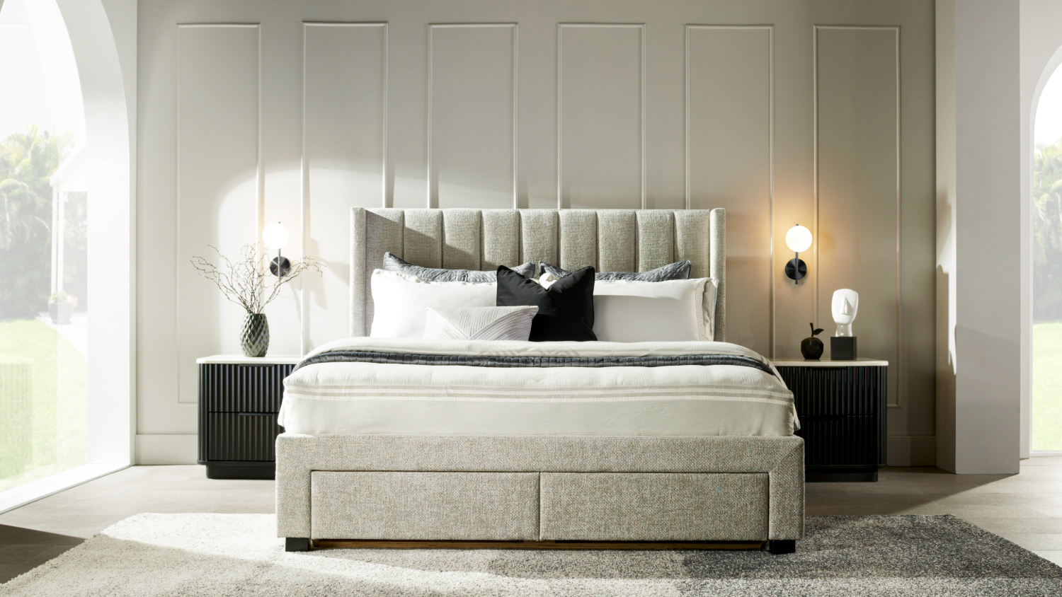 Orion King Upholstered Bed Frame with 4 Drawer Base