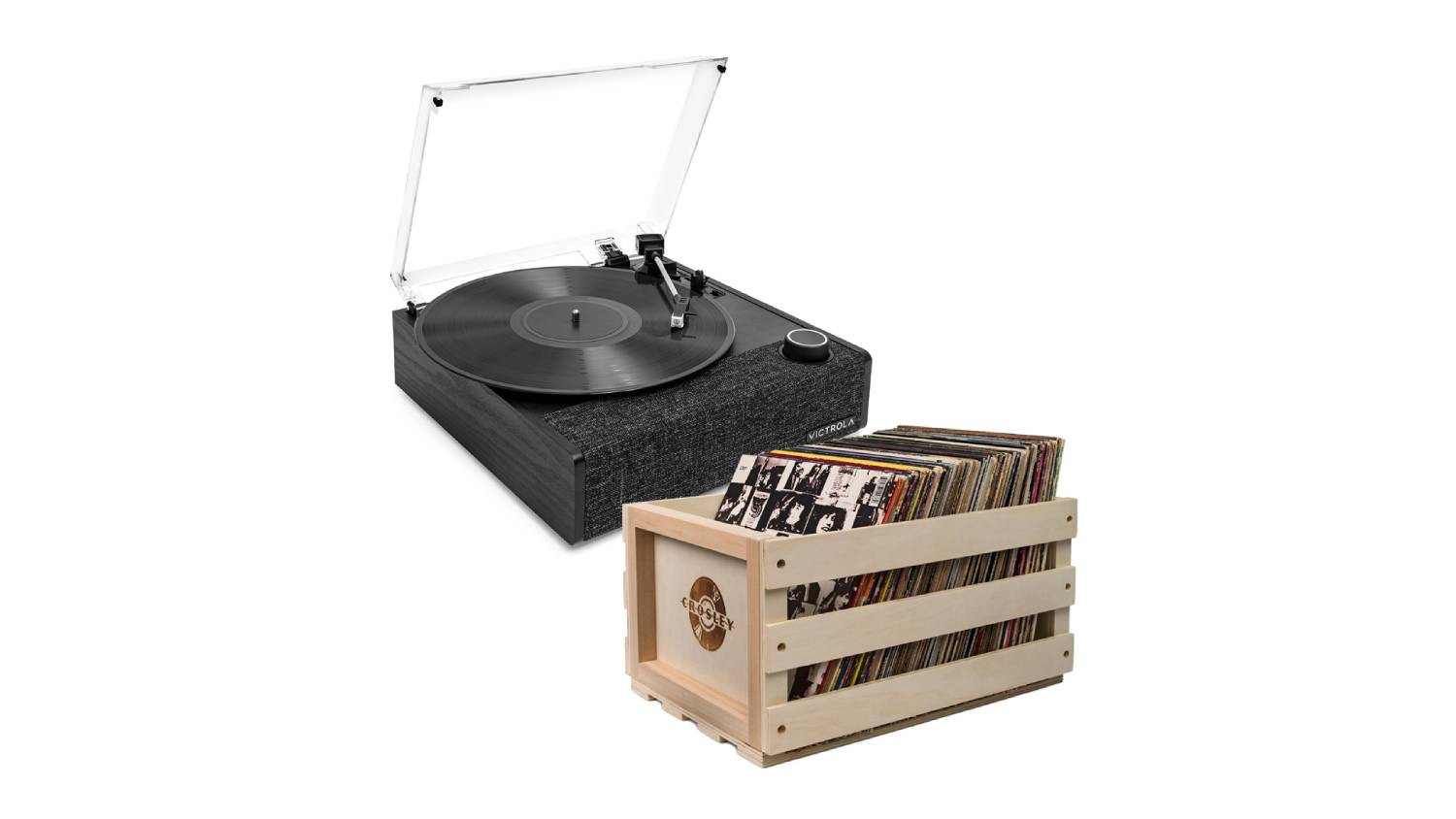 Victrola Eastwood II Bluetooth Turntable with Crosley Record Storage Crate - Black