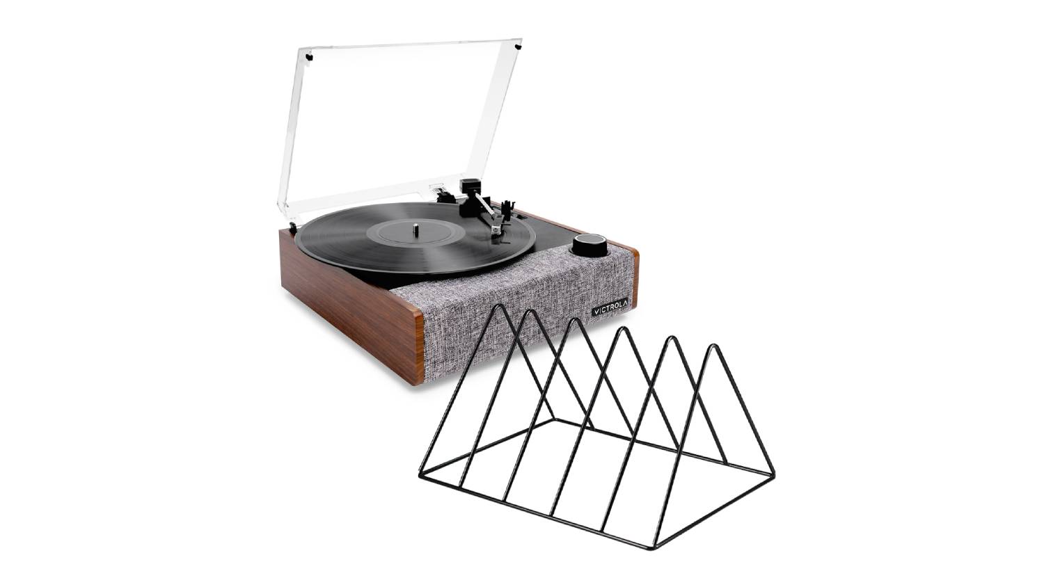 Victrola Eastwood II Bluetooth Turntable with Gadhouse Vinyl Rack - Walnut