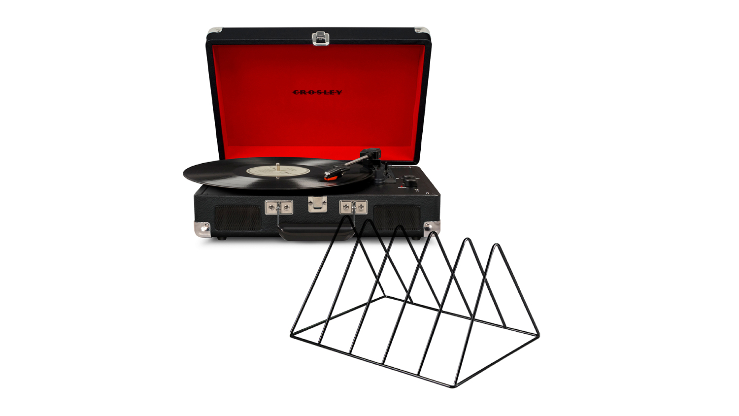 Crosley Cruiser Bluetooth Turntable with Gadhouse Vinyl Rack - Black