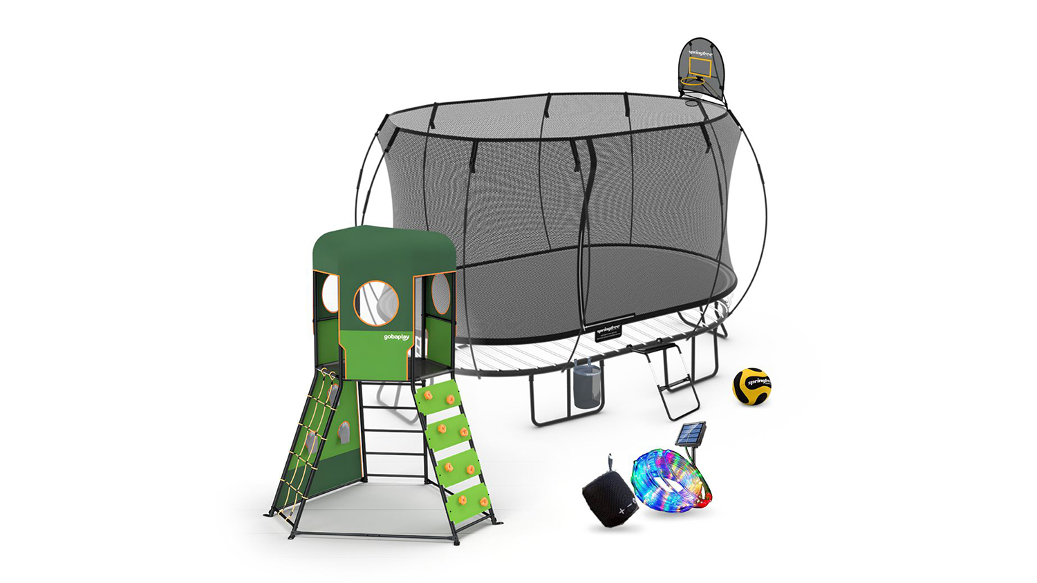 Springfree Large Trampoline 2.4 x 4m Oval with gobaplay Climbing Bundle