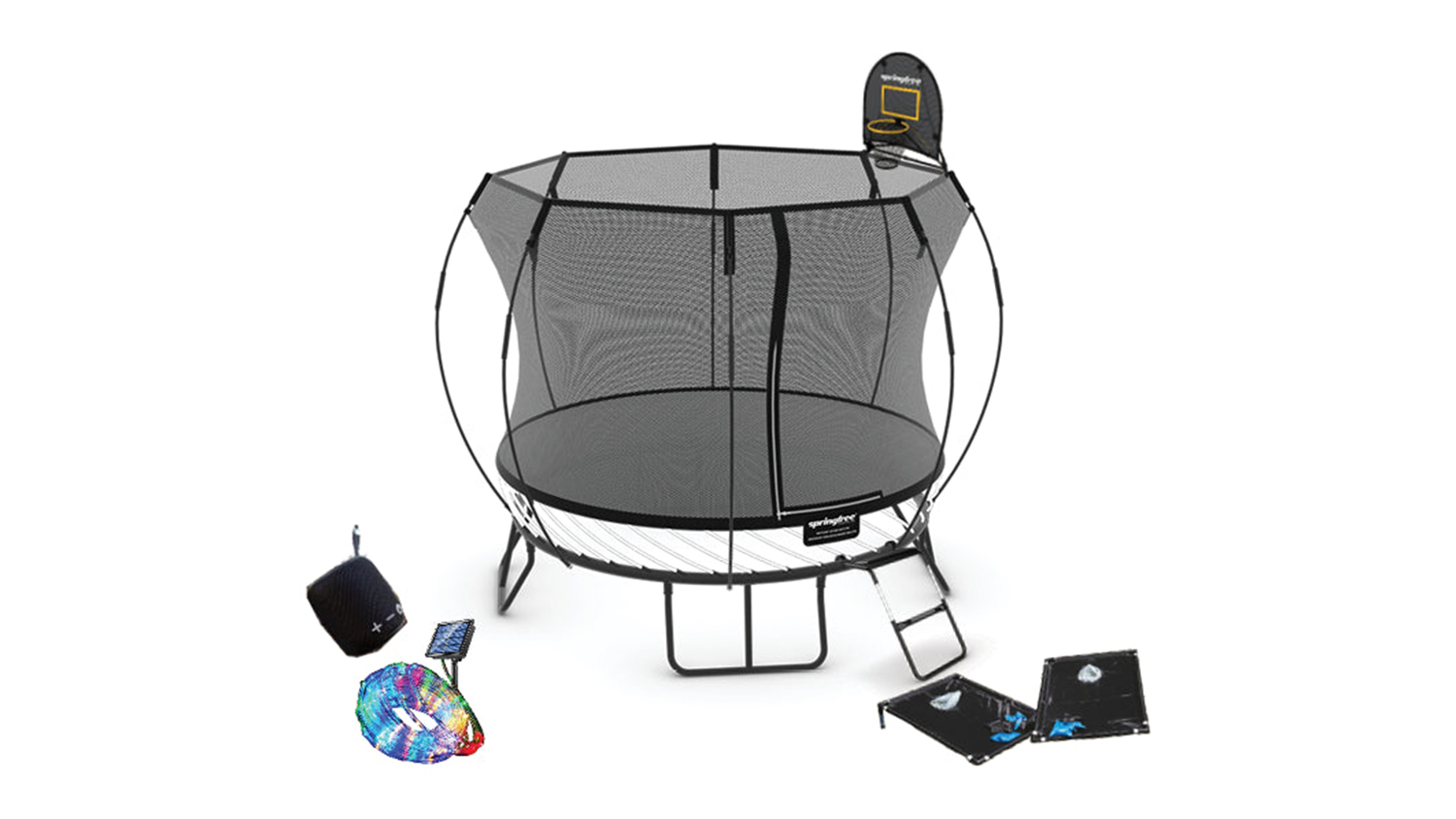 Springfree Compact Trampoline 2.7m x 1.9m Round with Play Equipment Bundle